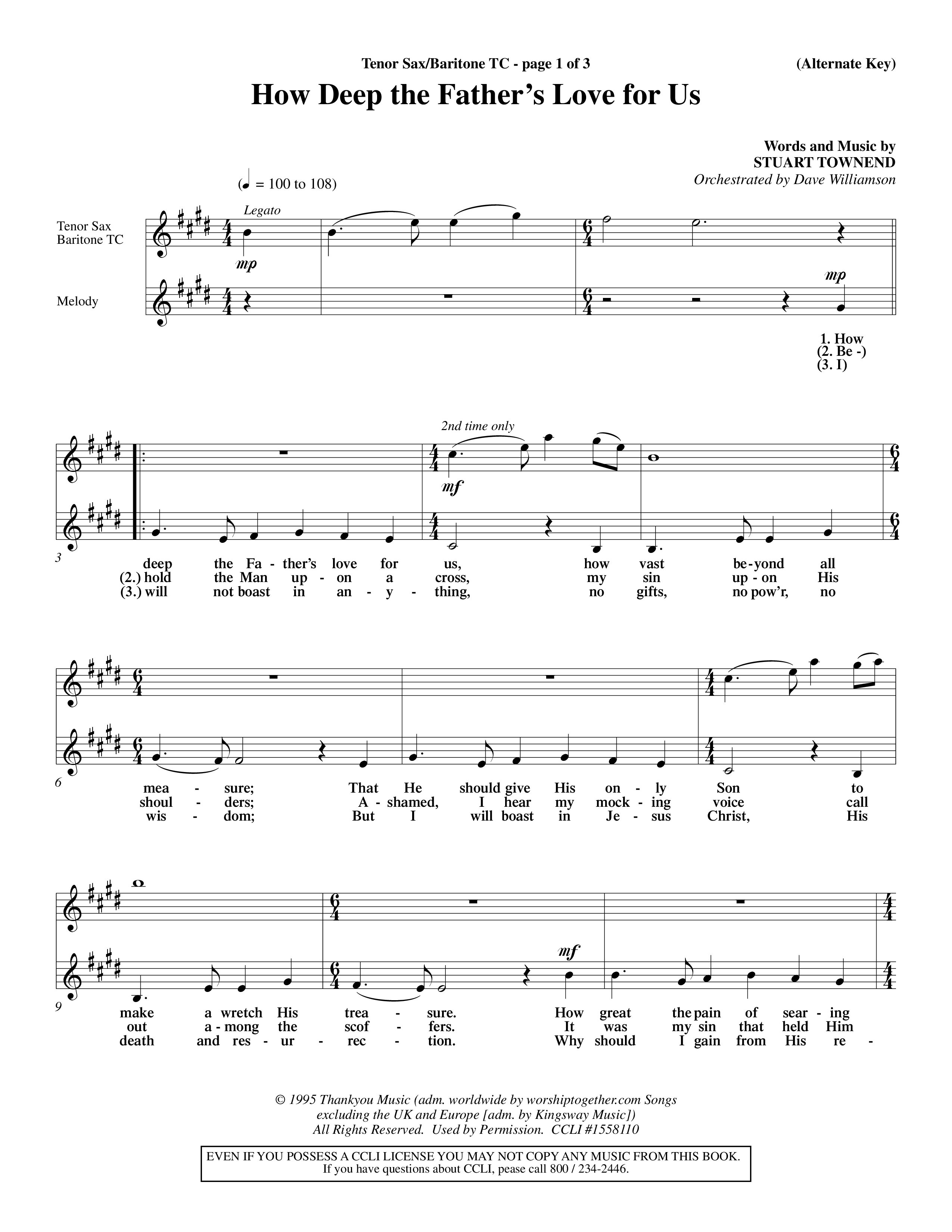 How Deep The Father's Love For Us (Choral Anthem SATB) Tenor Sax/Baritone T.C. (Word Music Choral / Orch. Dave Williamson)