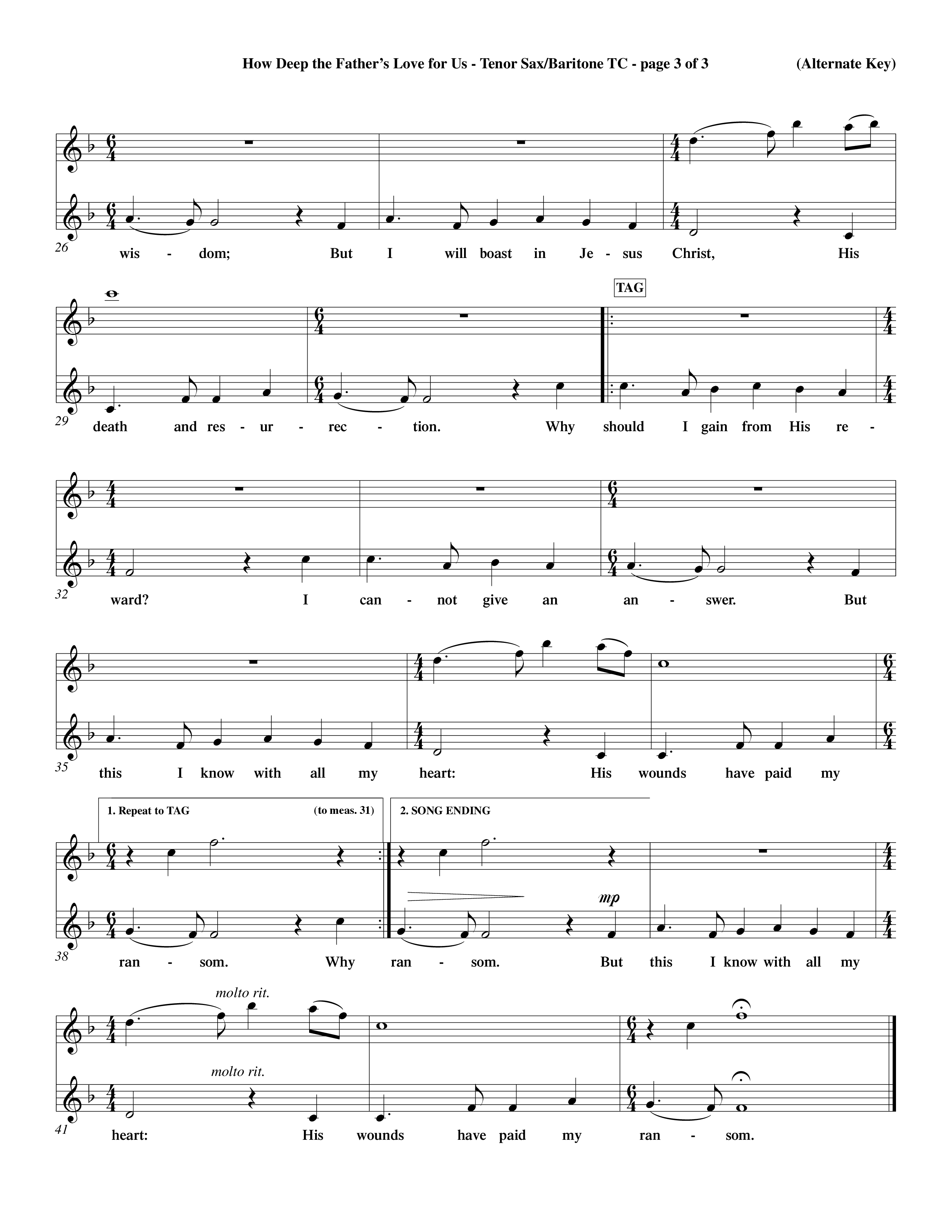 How Deep The Father's Love For Us (Choral Anthem SATB) Tenor Sax/Baritone T.C. (Word Music Choral / Orch. Dave Williamson)