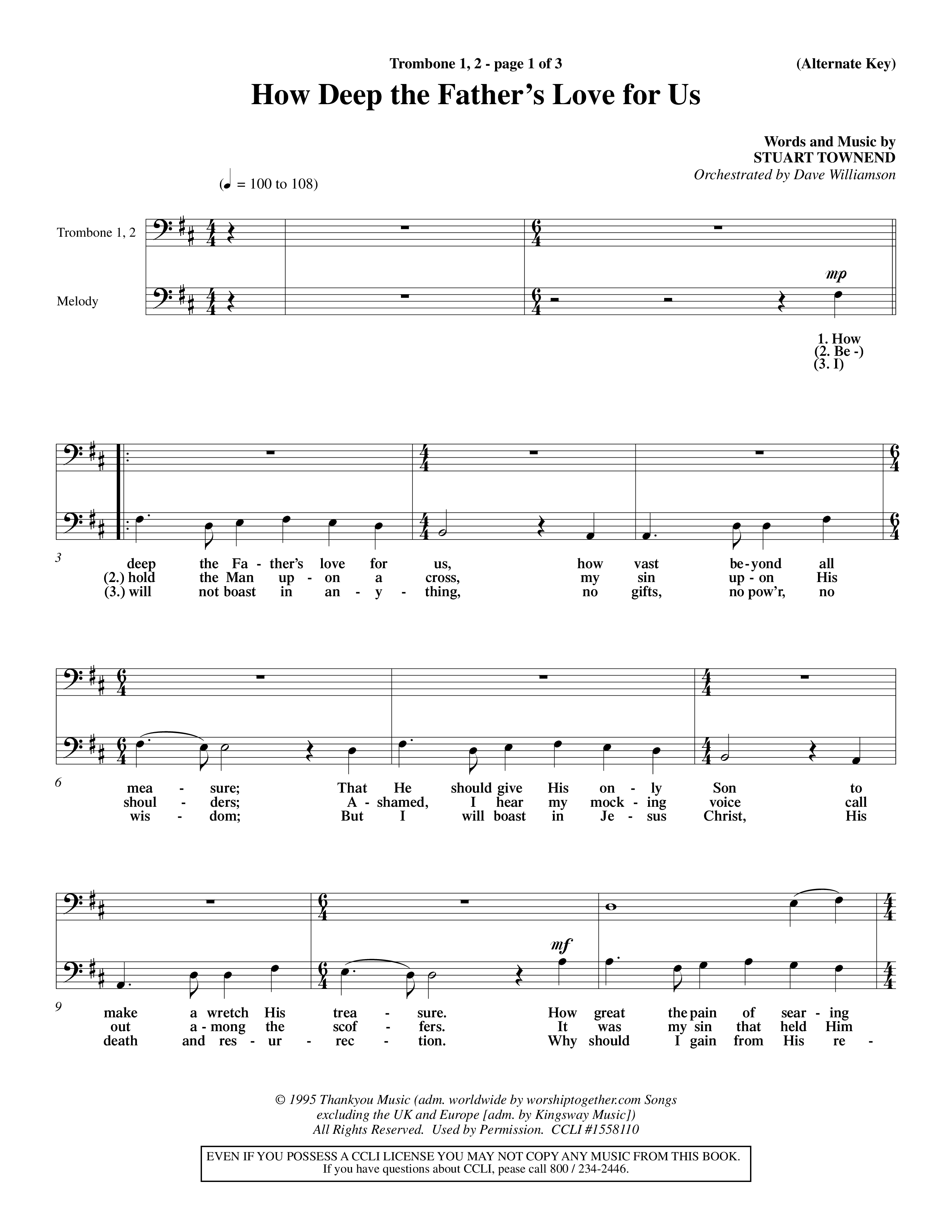 How Deep The Father's Love For Us (Choral Anthem SATB) Trombone 1/2 (Word Music Choral / Orch. Dave Williamson)