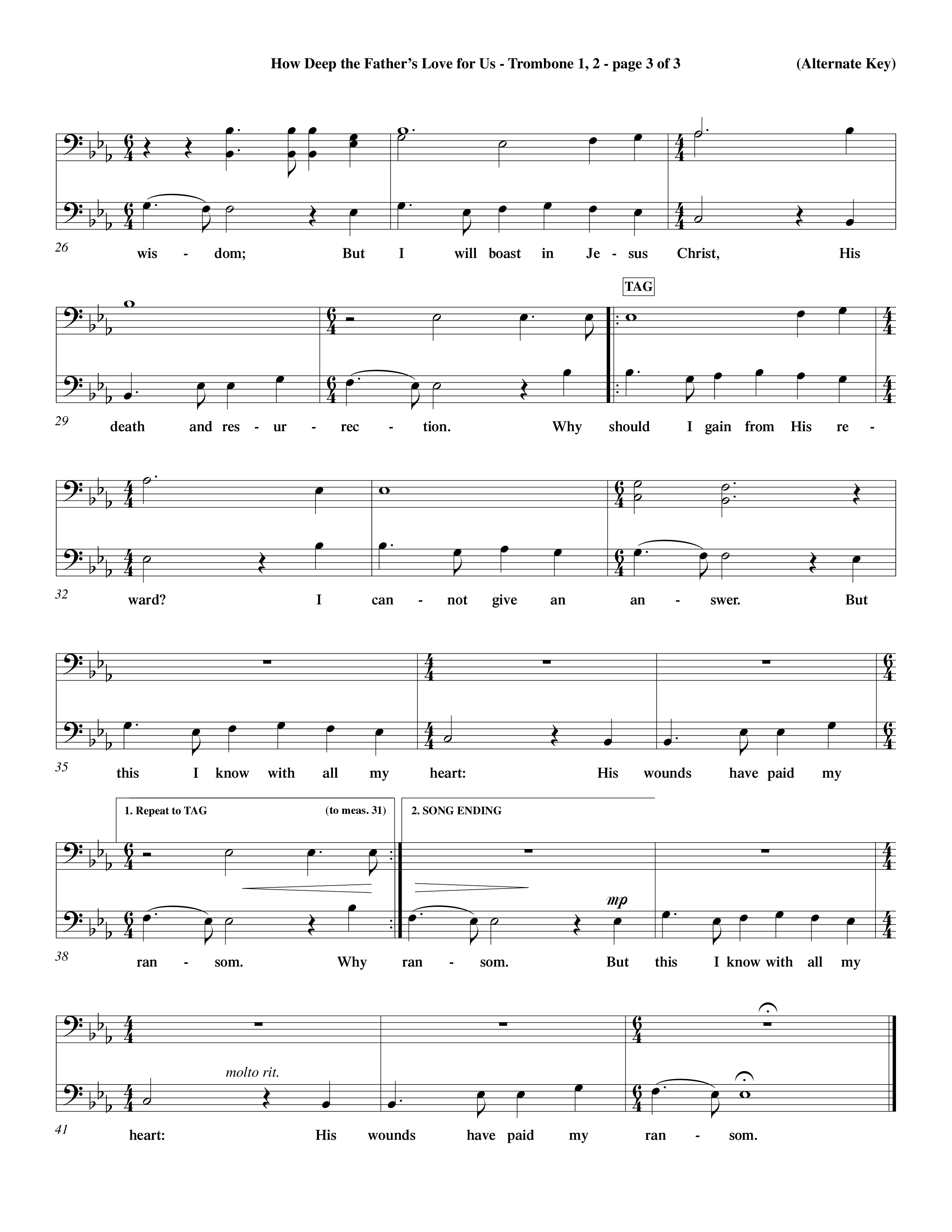How Deep The Father's Love For Us (Choral Anthem SATB) Trombone 1/2 (Word Music Choral / Orch. Dave Williamson)
