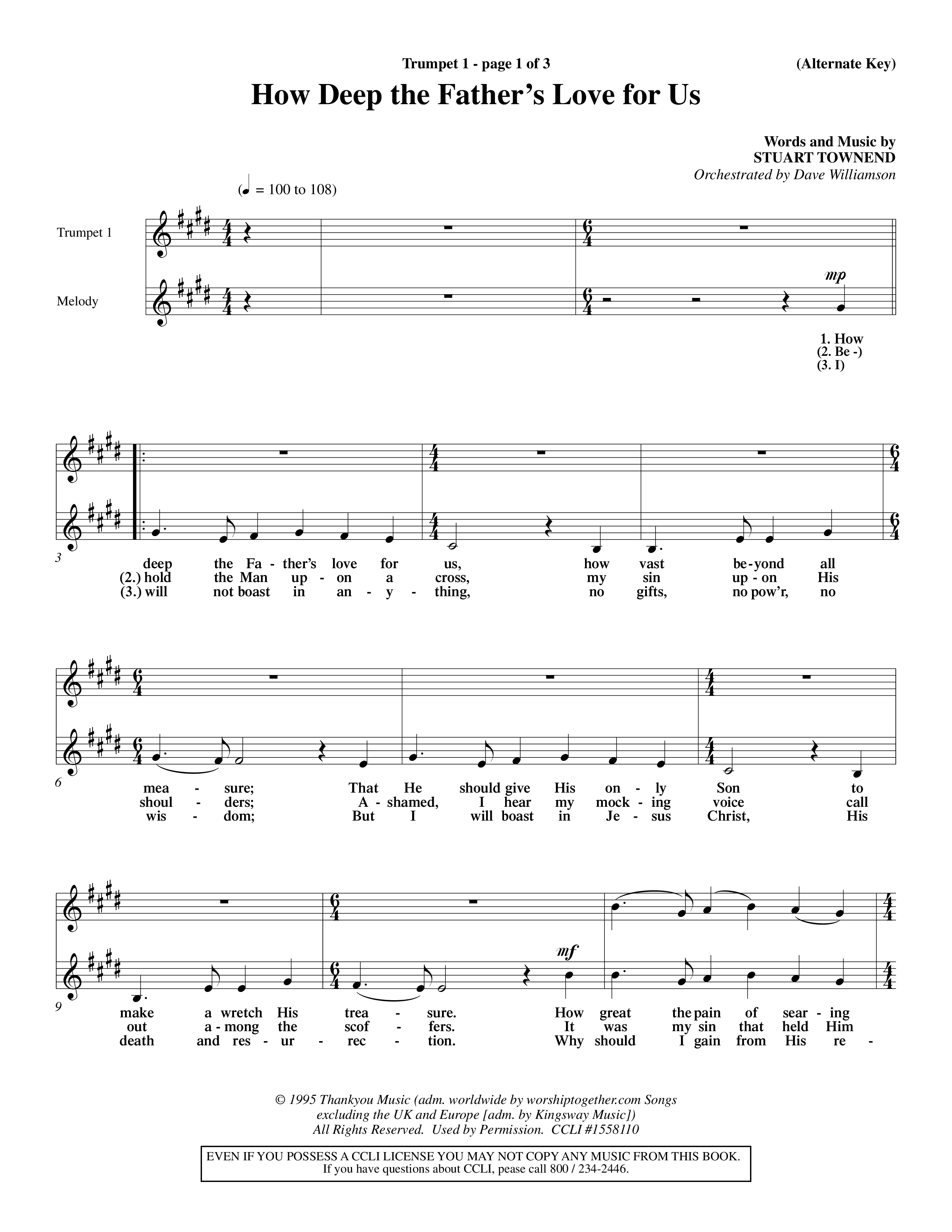 How Deep The Father's Love For Us (Choral Anthem SATB) Trumpet 1 (Word Music Choral / Orch. Dave Williamson)