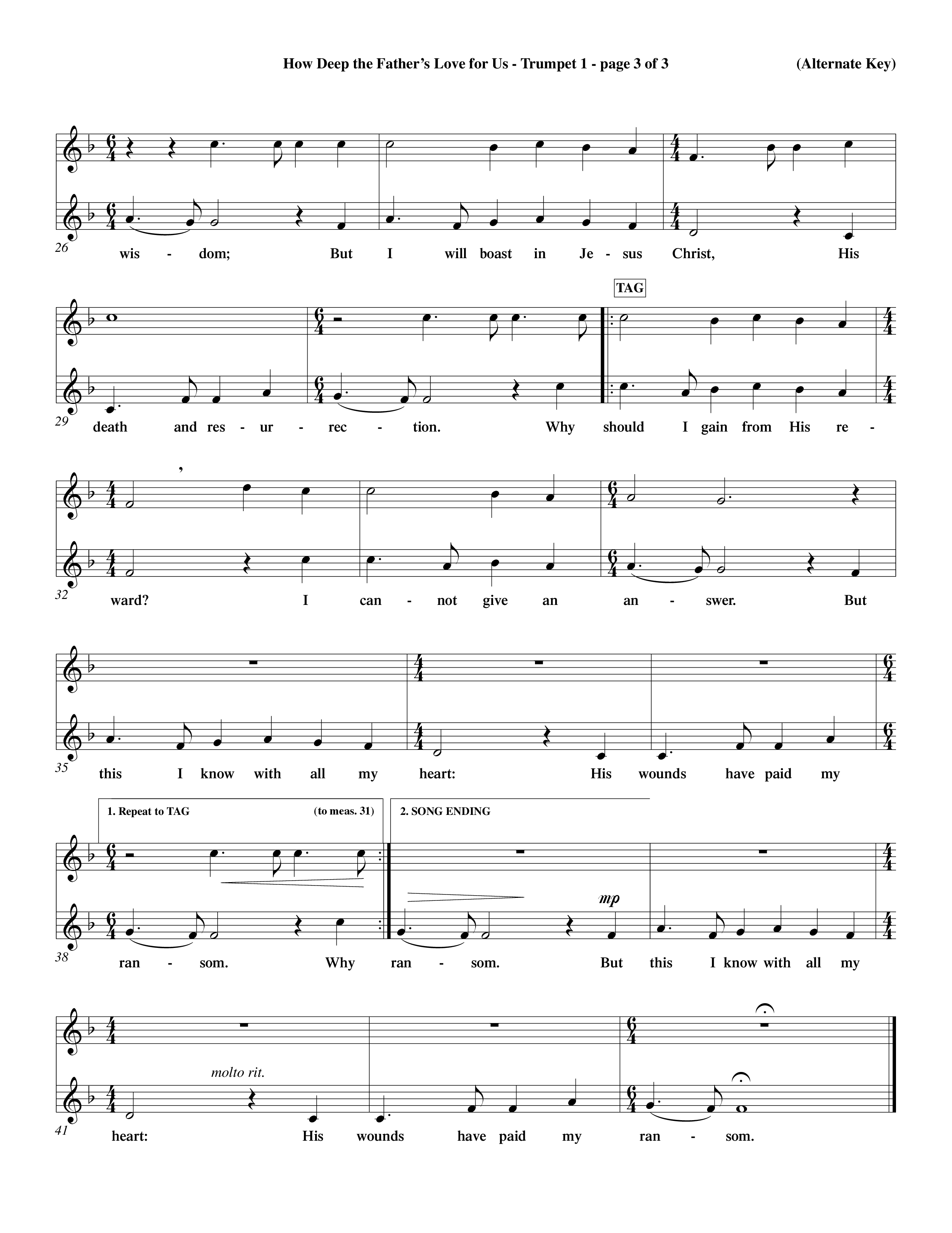 How Deep The Father's Love For Us (Choral Anthem SATB) Trumpet 1 (Word Music Choral / Orch. Dave Williamson)