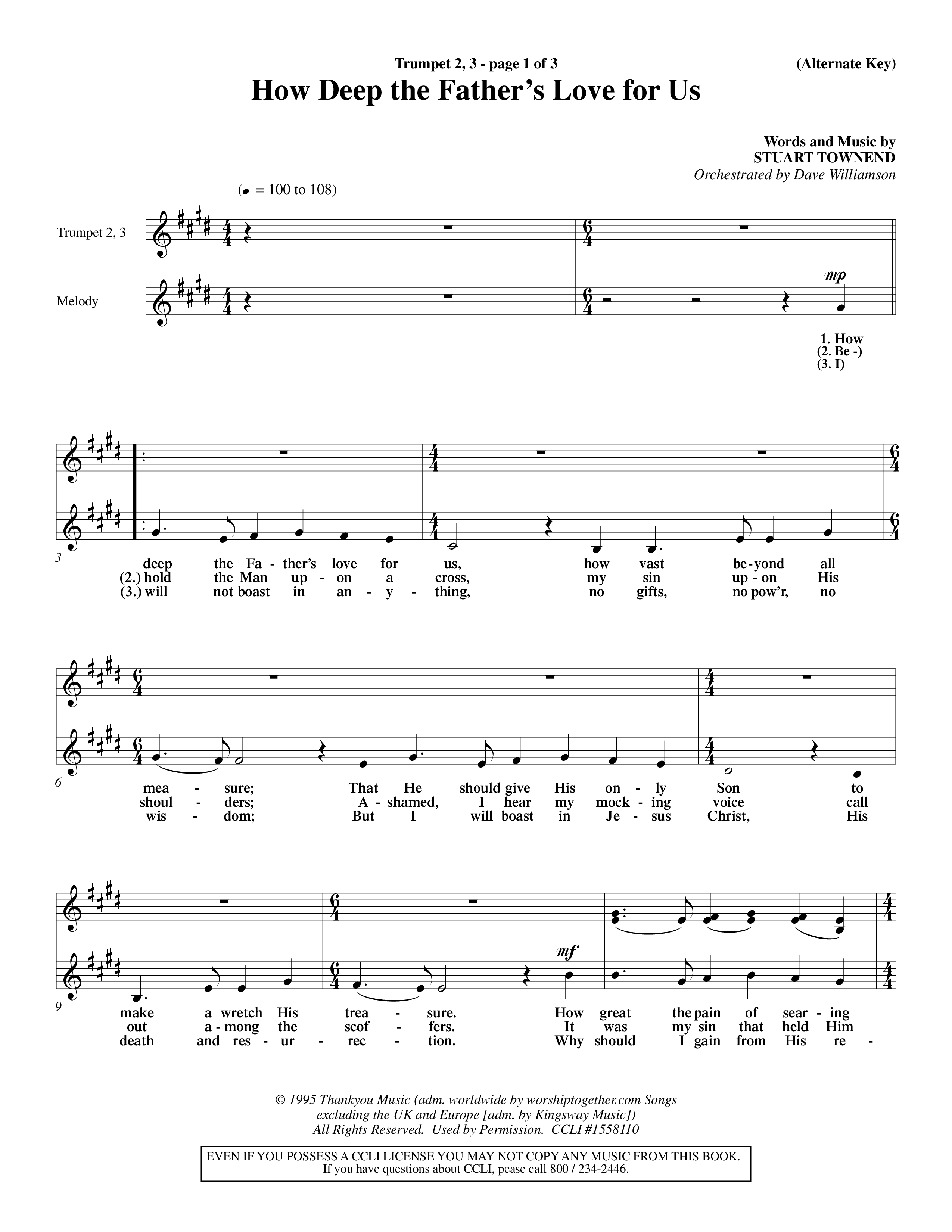 How Deep The Father's Love For Us (Choral Anthem SATB) Trumpet 2/3 (Word Music Choral / Orch. Dave Williamson)