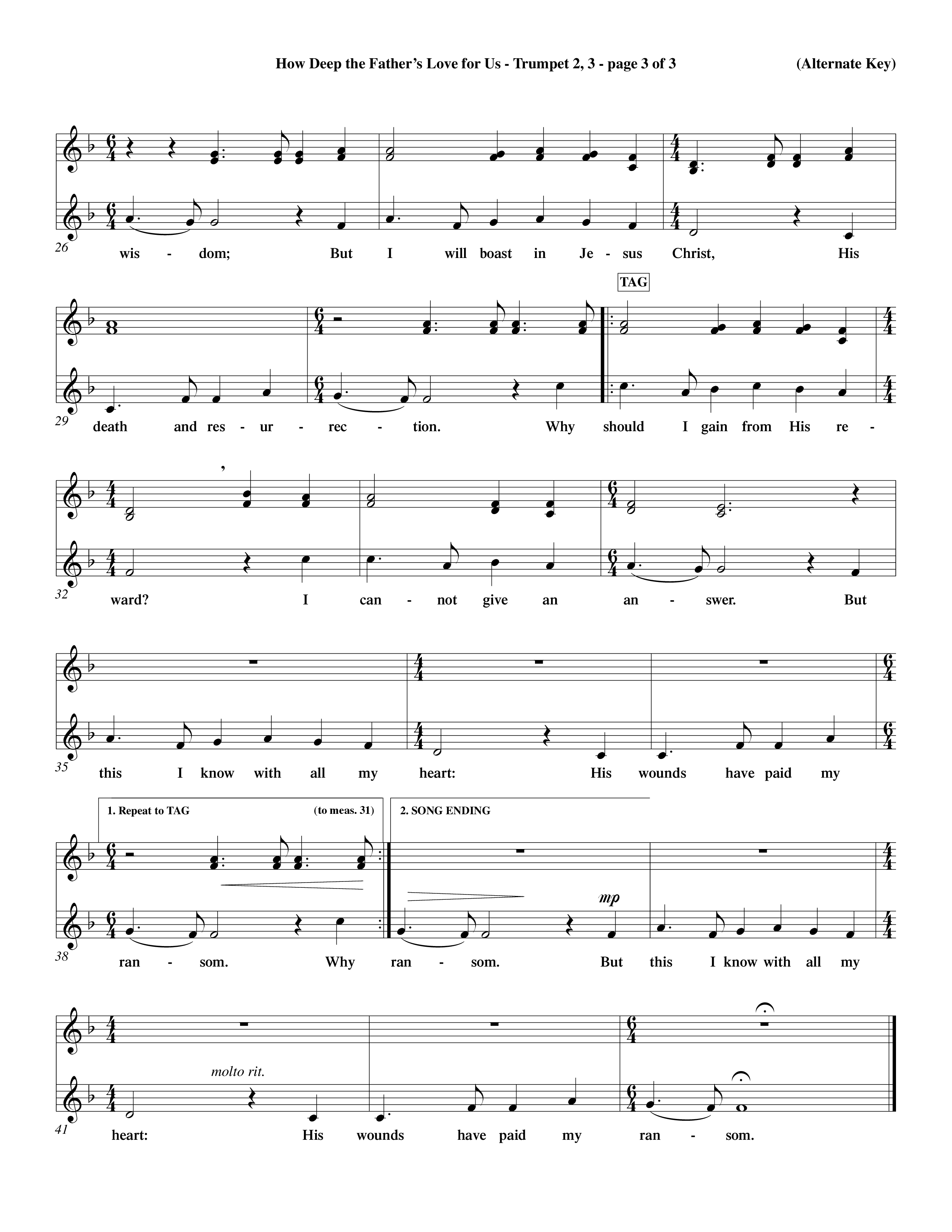 How Deep The Father's Love For Us (Choral Anthem SATB) Trumpet 2/3 (Word Music Choral / Orch. Dave Williamson)