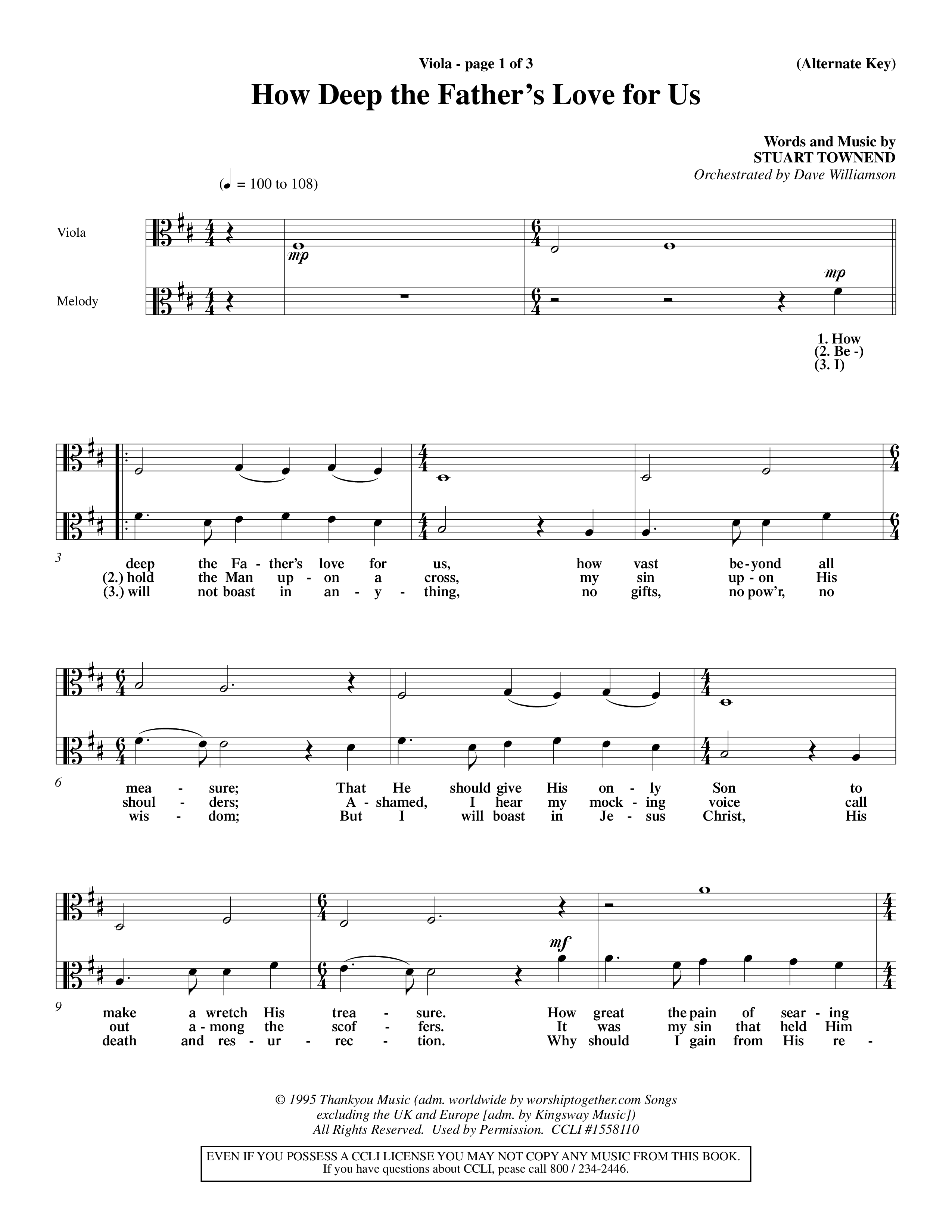 How Deep The Father's Love For Us (Choral Anthem SATB) Viola (Word Music Choral / Orch. Dave Williamson)