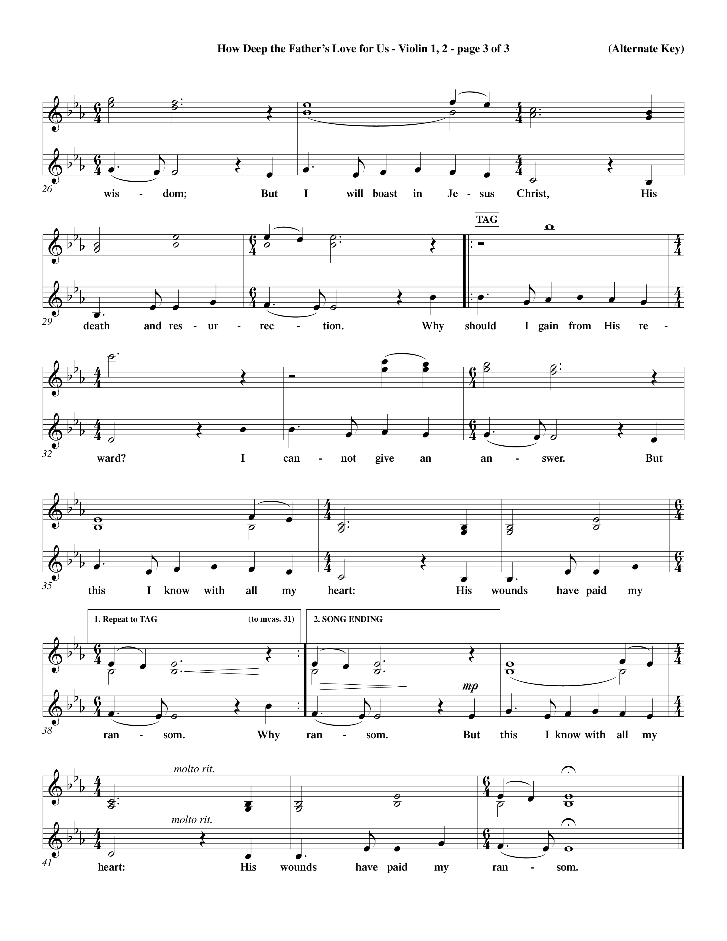 How Deep The Father's Love For Us (Choral Anthem SATB) Violin 1/2 (Word Music Choral / Orch. Dave Williamson)