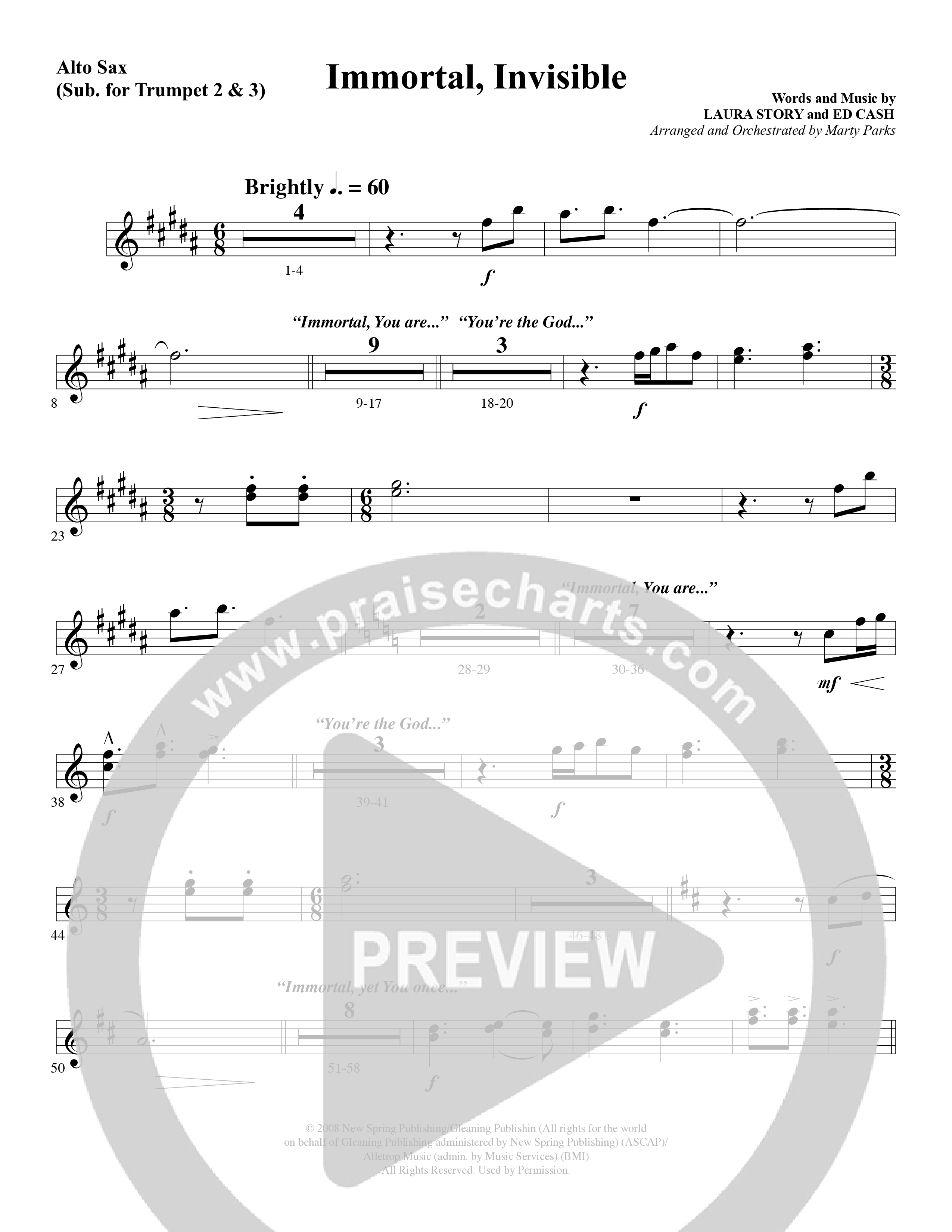 Immortal, Invisible (Choral Anthem SATB) Alto Sax (Word Music Choral / Arr. Marty Parks)
