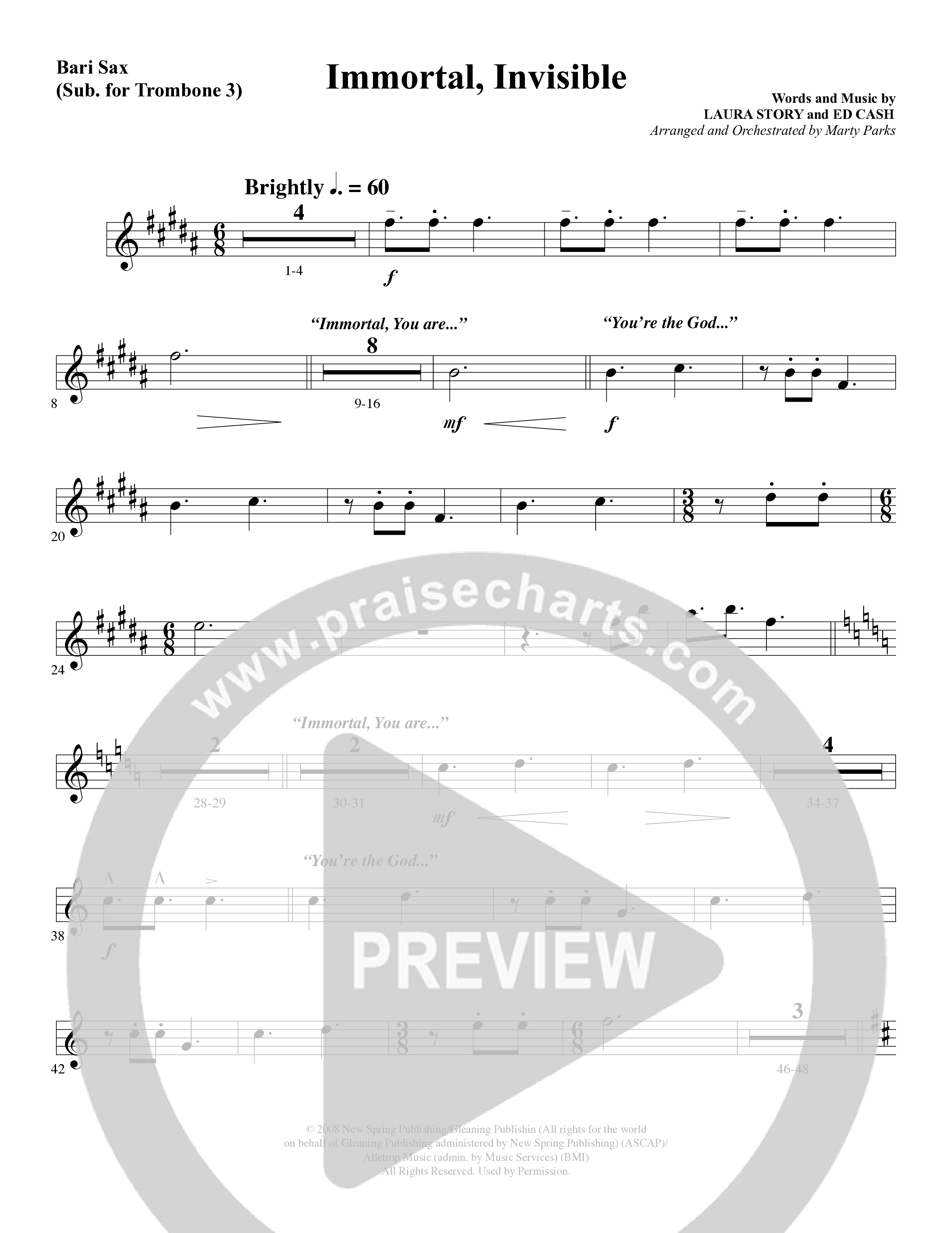 Immortal, Invisible (Choral Anthem SATB) Bari Sax (Word Music Choral / Arr. Marty Parks)