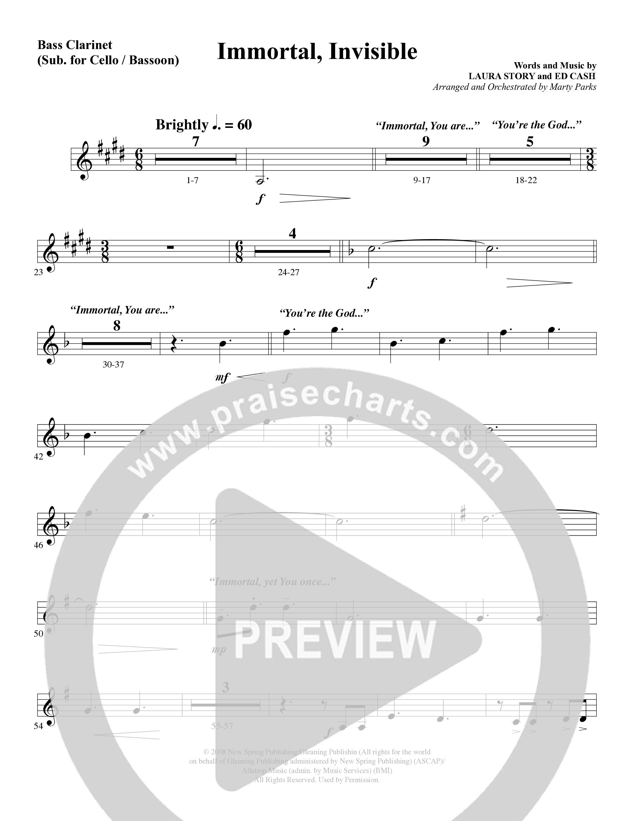 Immortal, Invisible (Choral Anthem SATB) Bass Clarinet (Word Music Choral / Arr. Marty Parks)