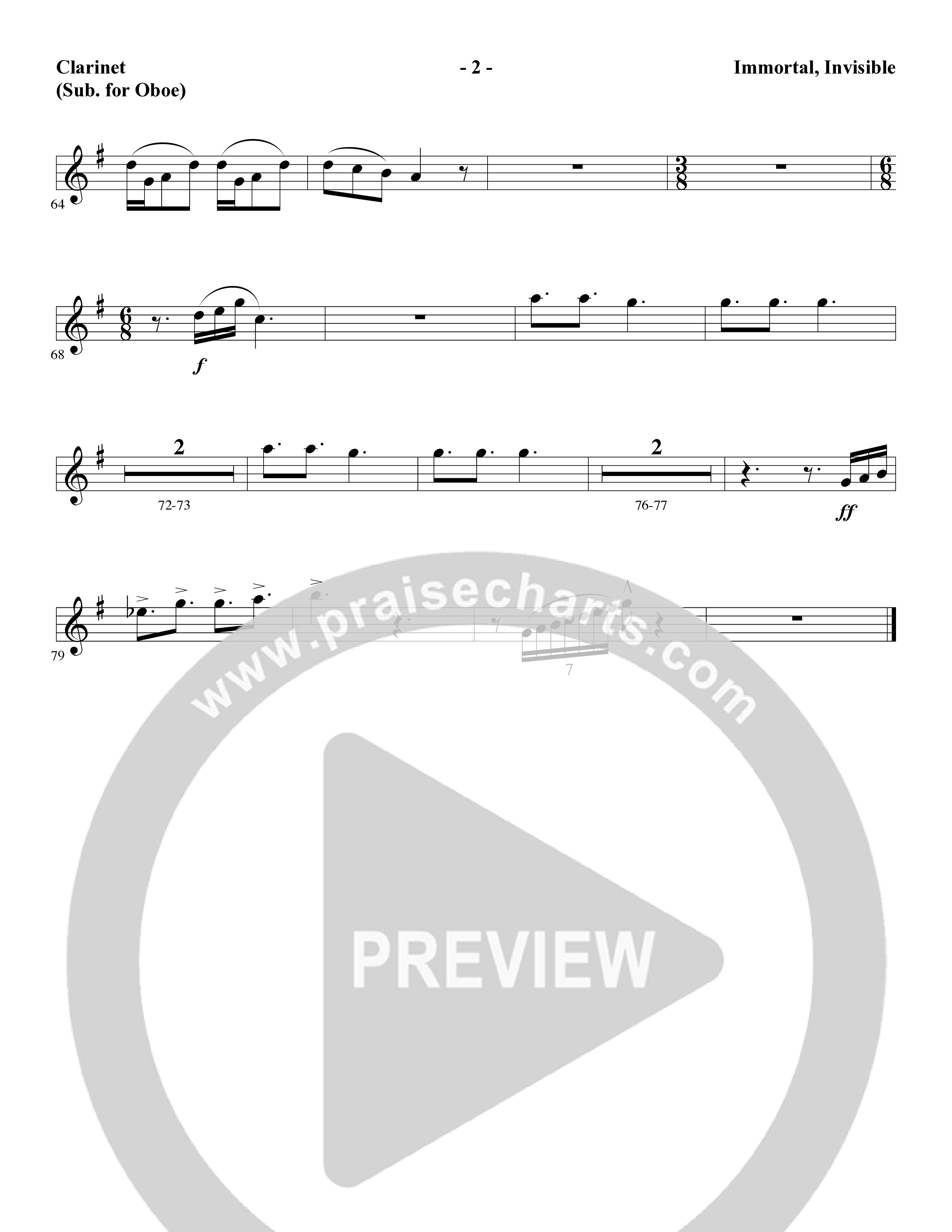 Immortal, Invisible (Choral Anthem SATB) Clarinet (Word Music Choral / Arr. Marty Parks)