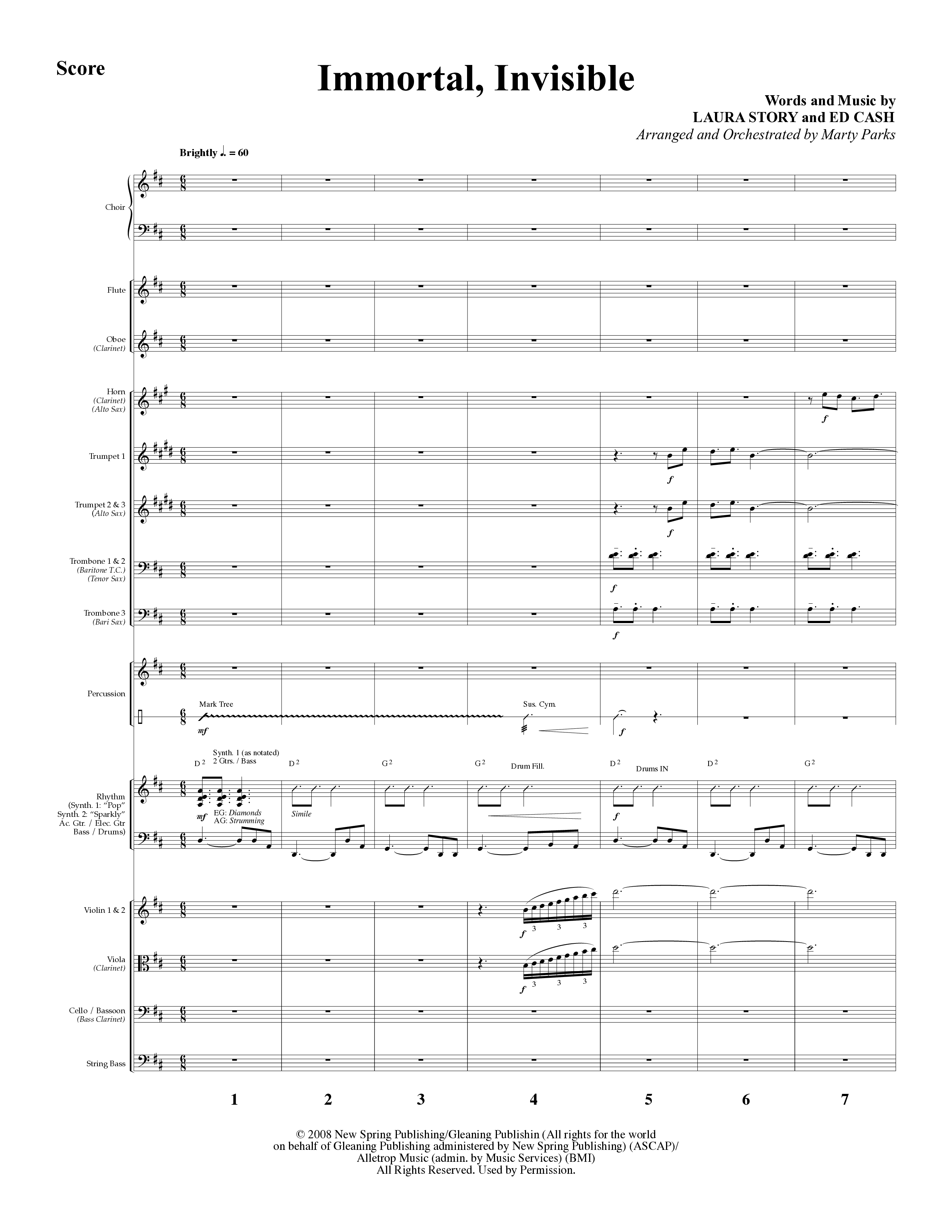 Immortal, Invisible (Choral Anthem SATB) Orchestration (Word Music Choral / Arr. Marty Parks)