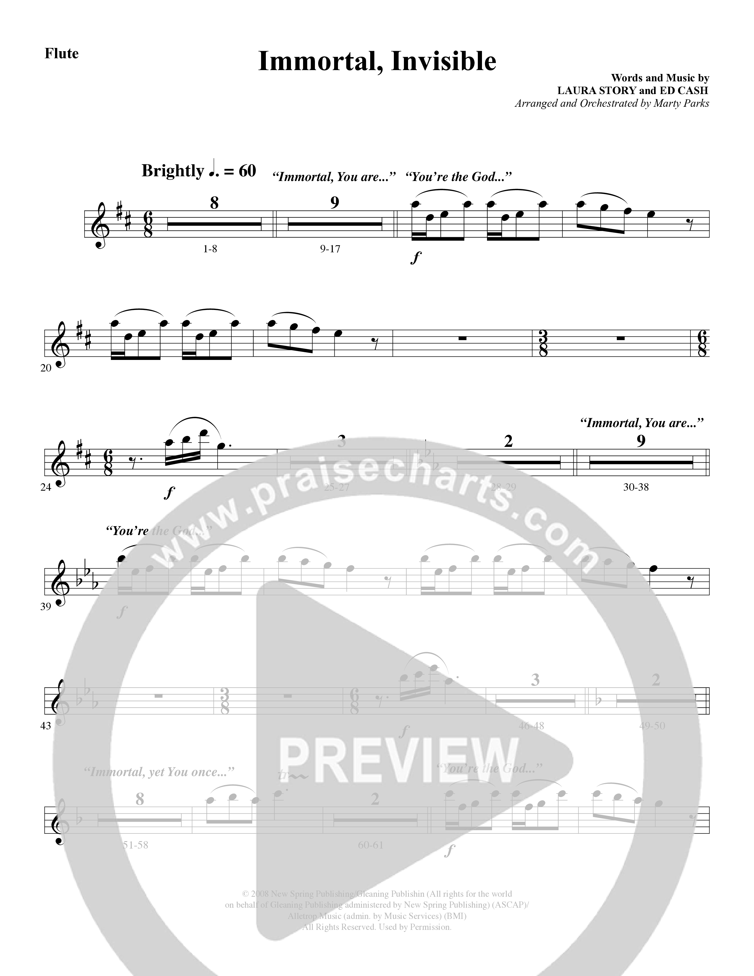 Immortal, Invisible (Choral Anthem SATB) Flute (Word Music Choral / Arr. Marty Parks)
