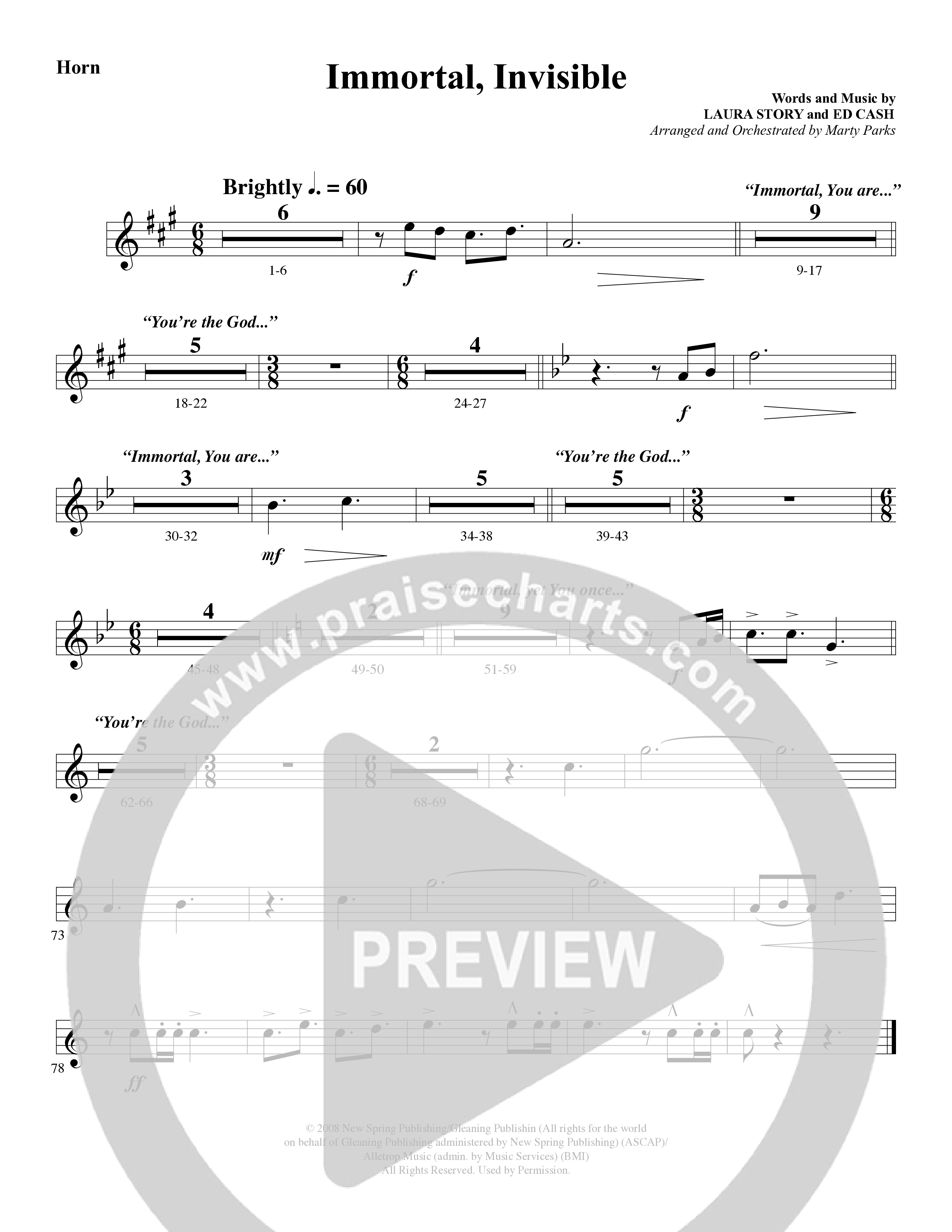 Immortal, Invisible (Choral Anthem SATB) French Horn (Word Music Choral / Arr. Marty Parks)