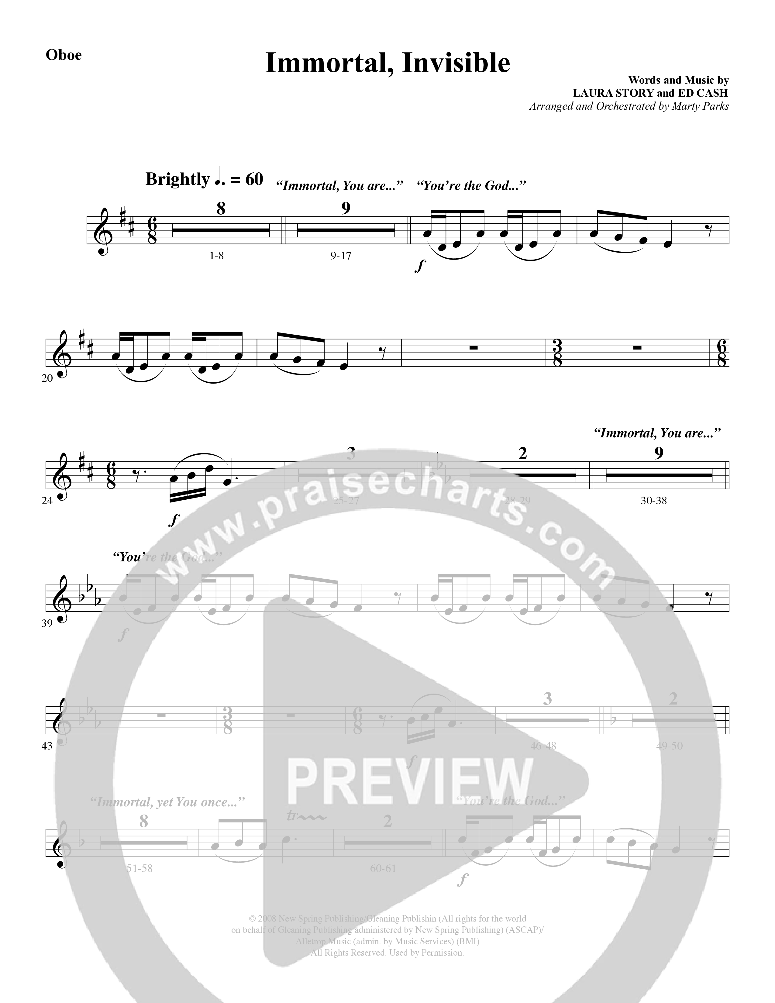 Immortal, Invisible (Choral Anthem SATB) Oboe (Word Music Choral / Arr. Marty Parks)