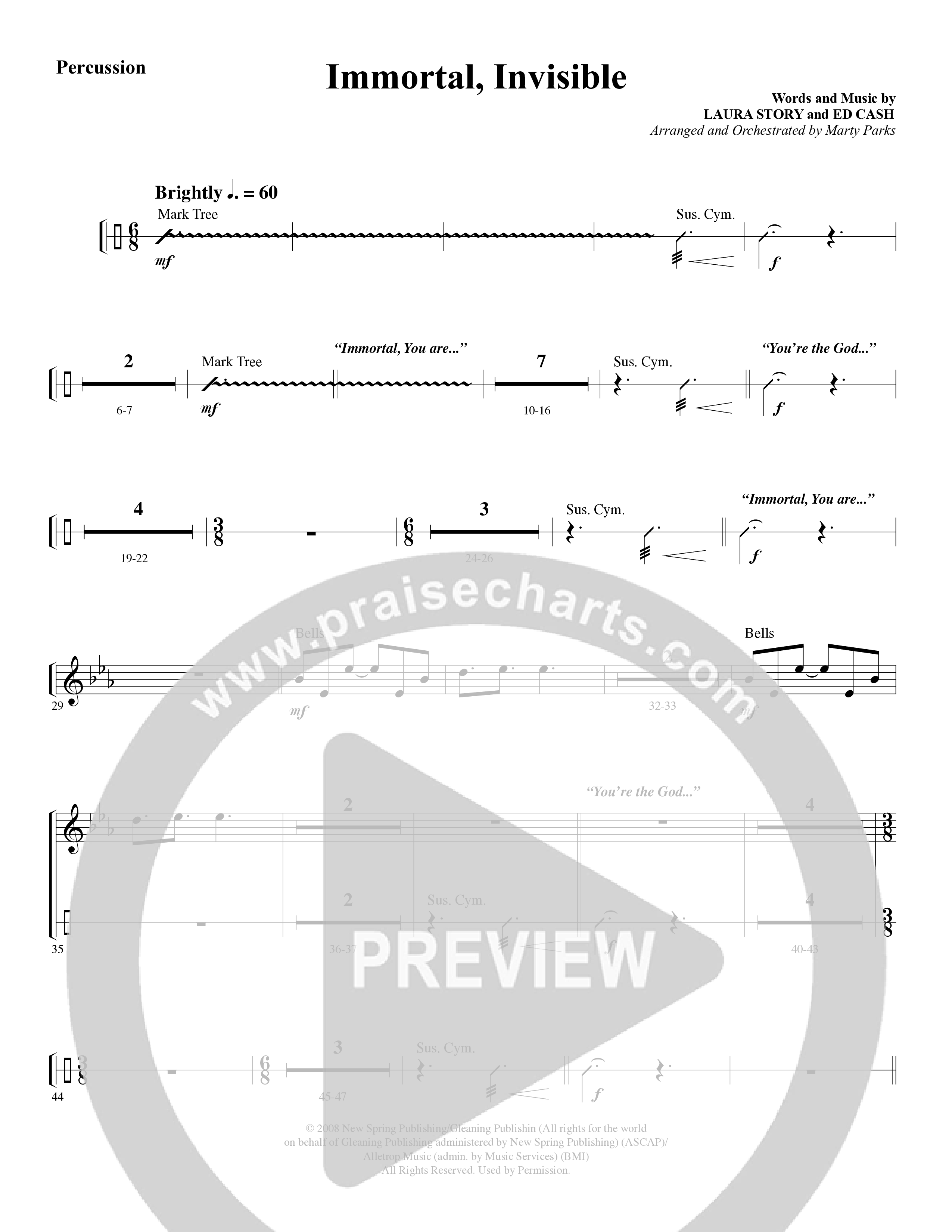 Immortal, Invisible (Choral Anthem SATB) Percussion (Word Music Choral / Arr. Marty Parks)