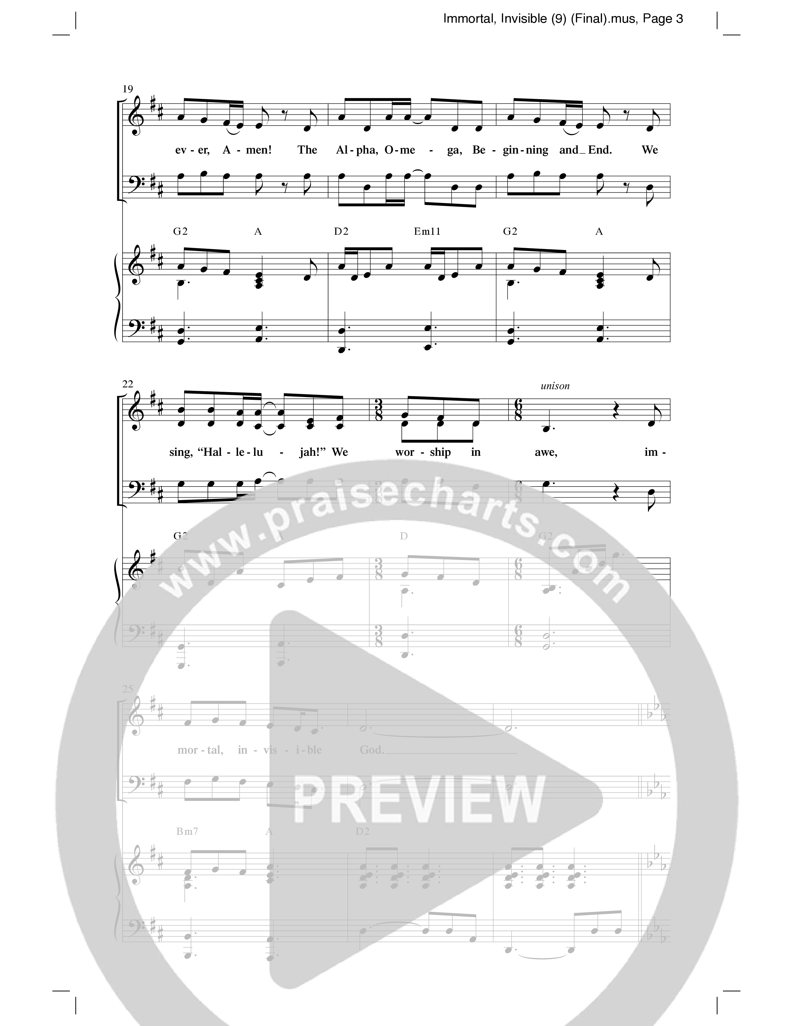 Immortal, Invisible (Choral Anthem SATB) Anthem (SATB/Piano) (Word Music Choral / Arr. Marty Parks)