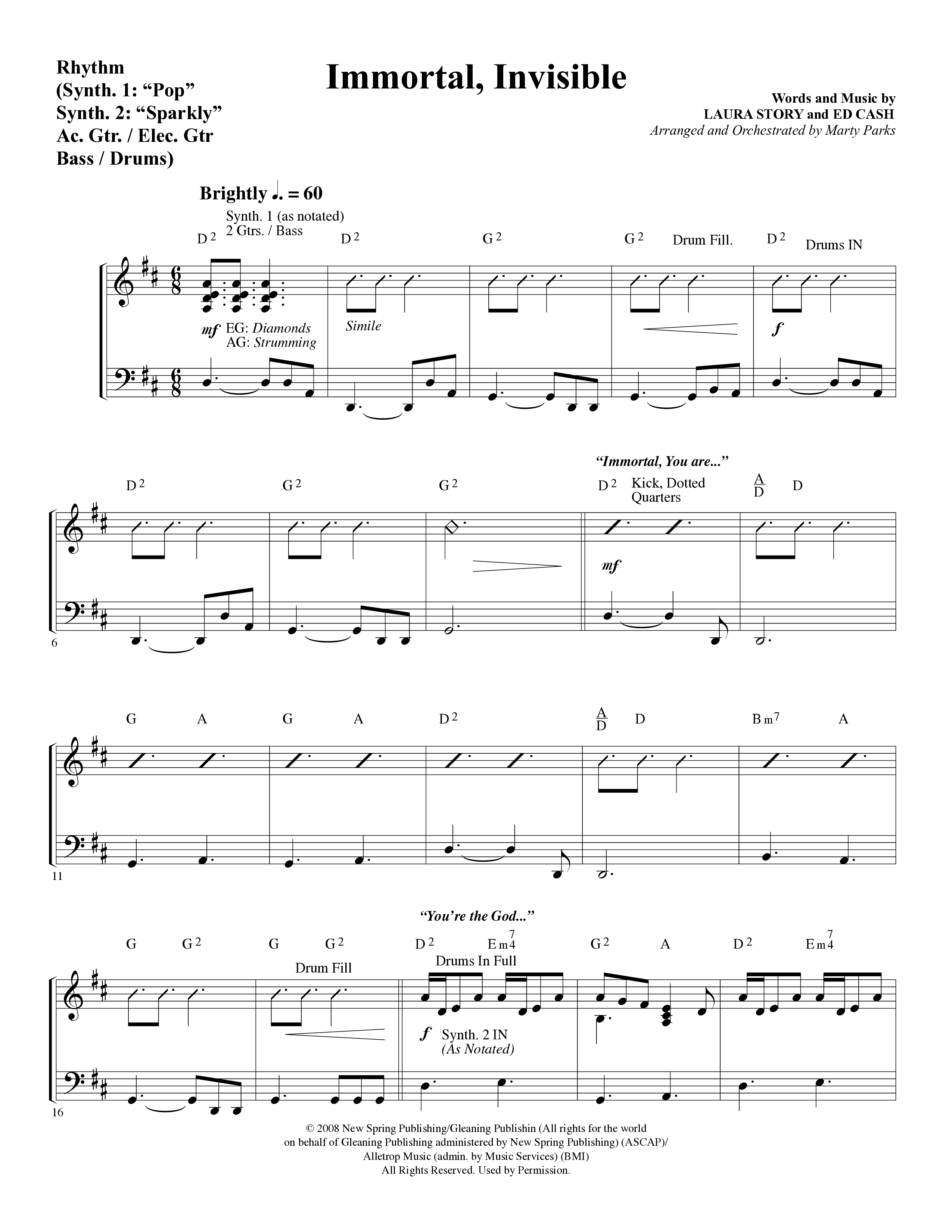 Immortal, Invisible (Choral Anthem SATB) Rhythm Chart (Word Music Choral / Arr. Marty Parks)