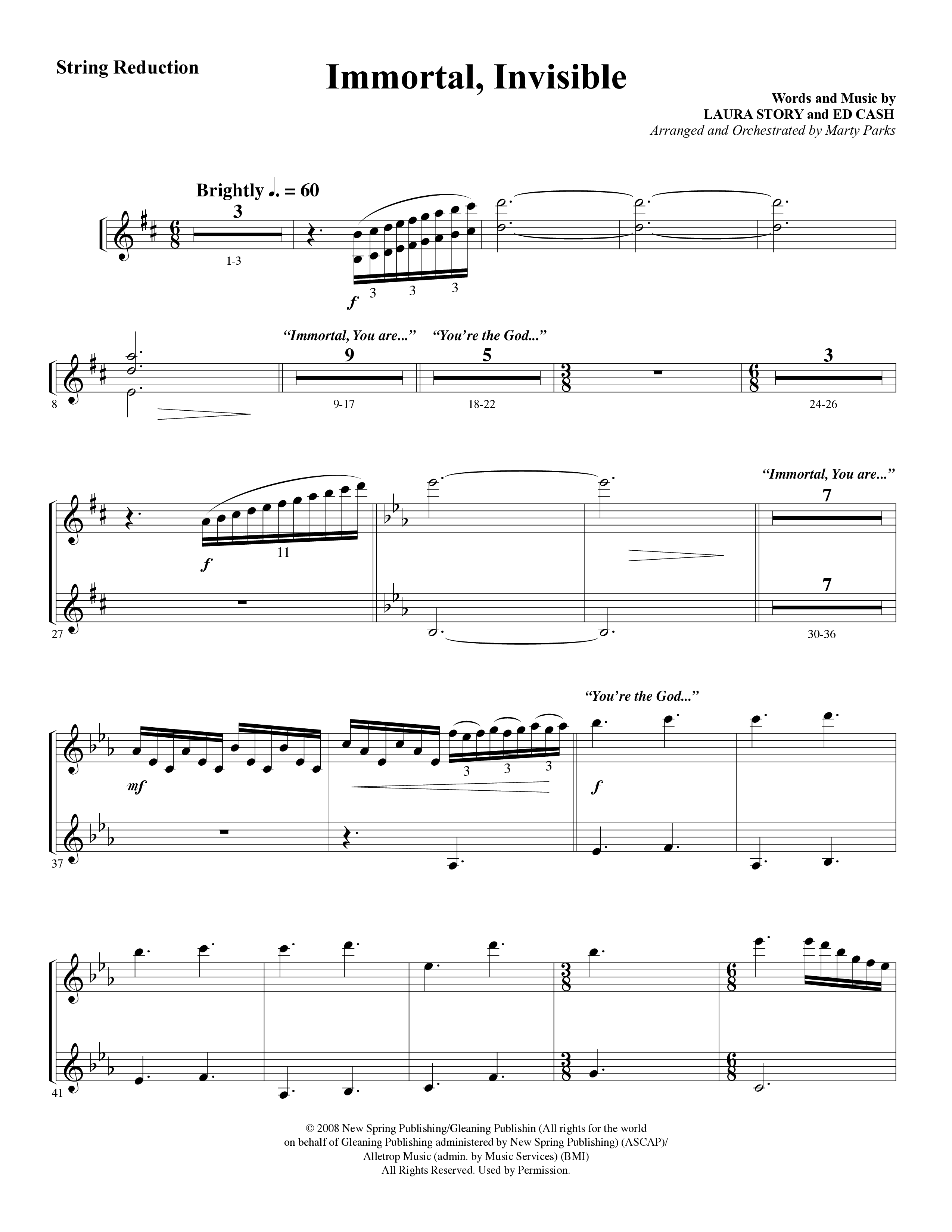 Immortal, Invisible (Choral Anthem SATB) String Reduction (Word Music Choral / Arr. Marty Parks)
