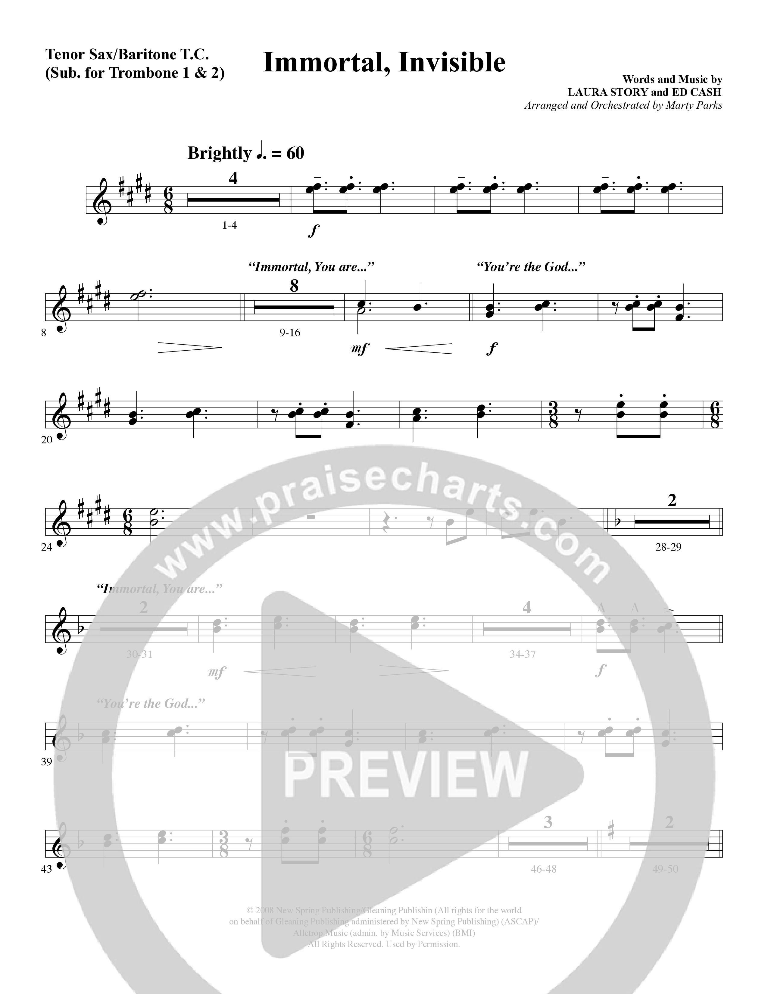Immortal, Invisible (Choral Anthem SATB) Tenor Sax/Baritone T.C. (Word Music Choral / Arr. Marty Parks)