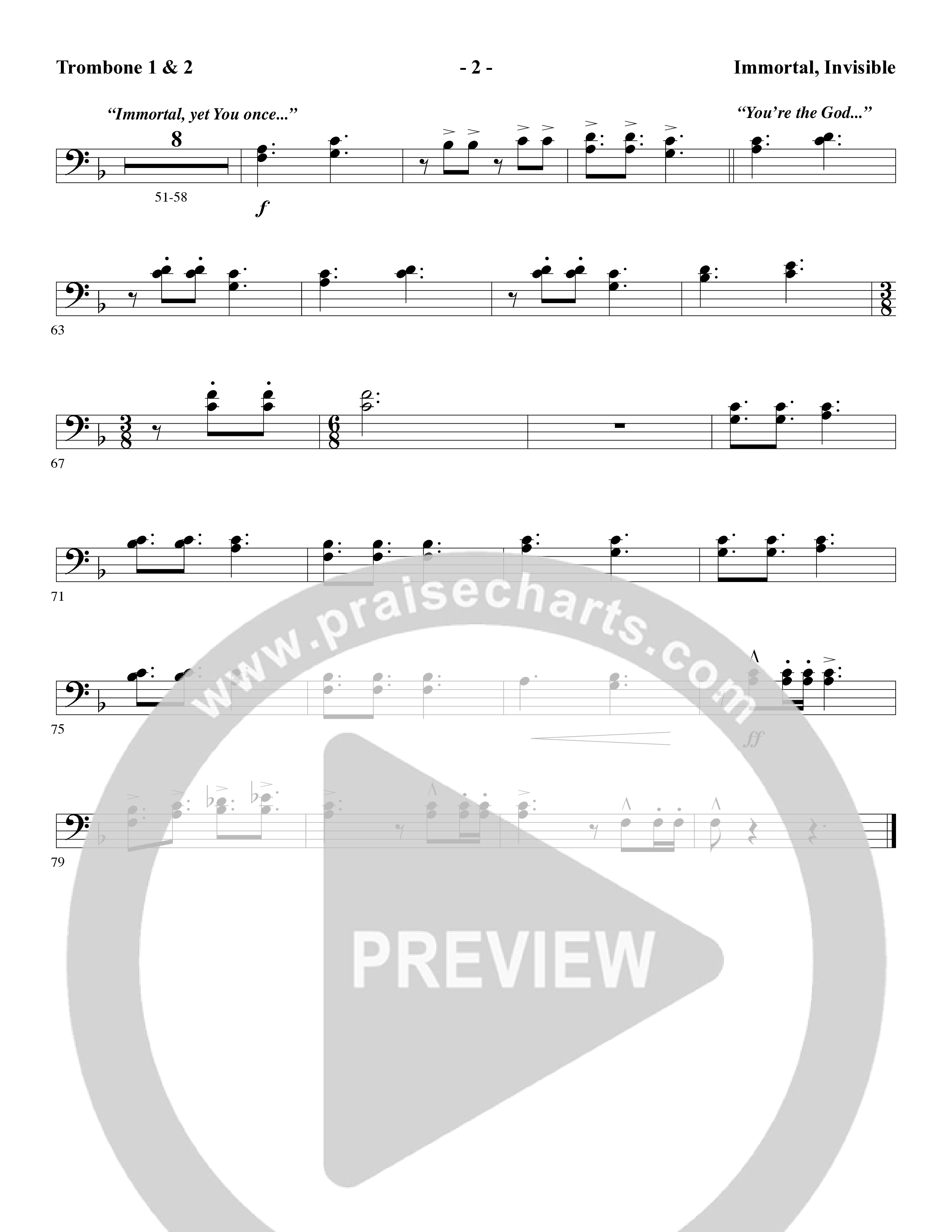 Immortal, Invisible (Choral Anthem SATB) Trombone 1/2 (Word Music Choral / Arr. Marty Parks)