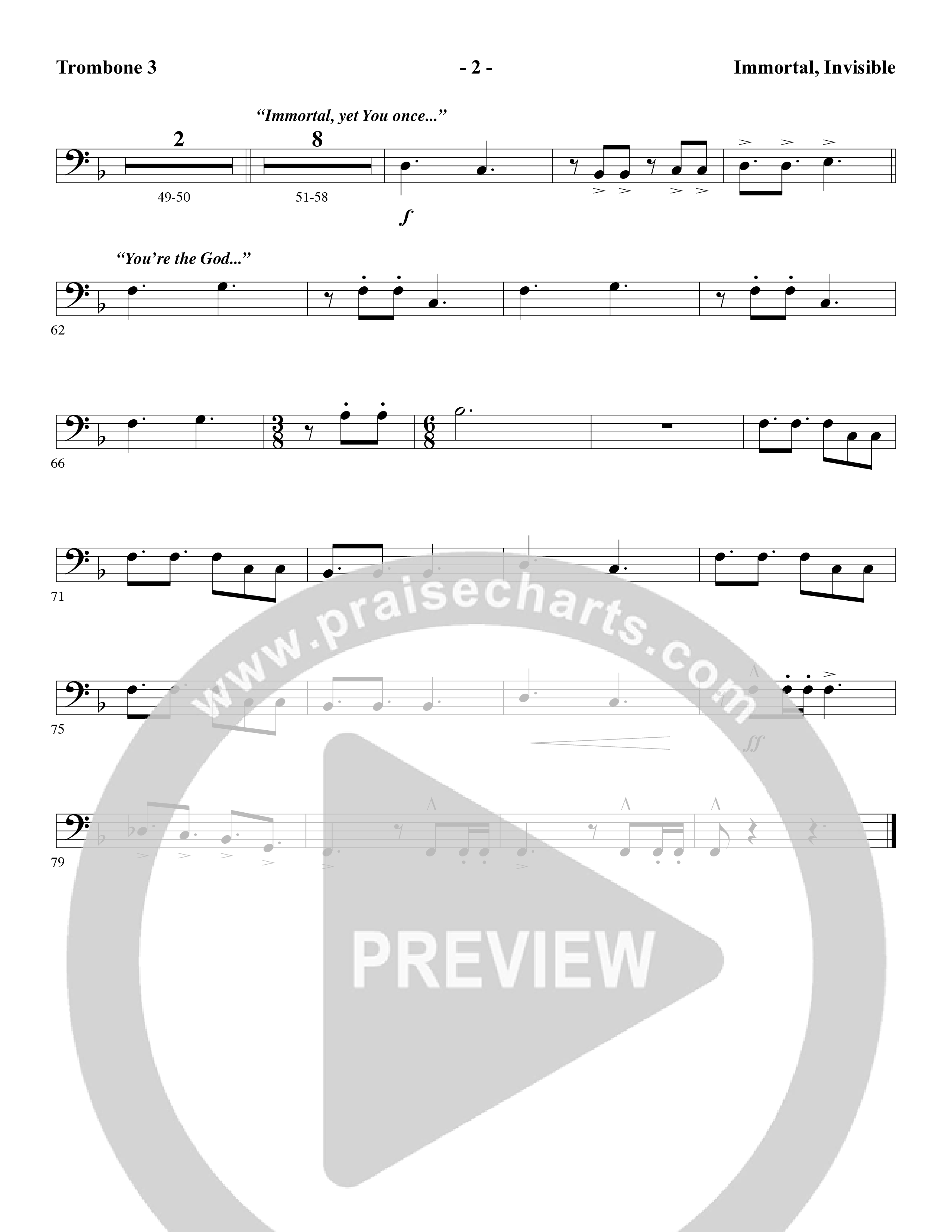 Immortal, Invisible (Choral Anthem SATB) Trombone 3 (Word Music Choral / Arr. Marty Parks)