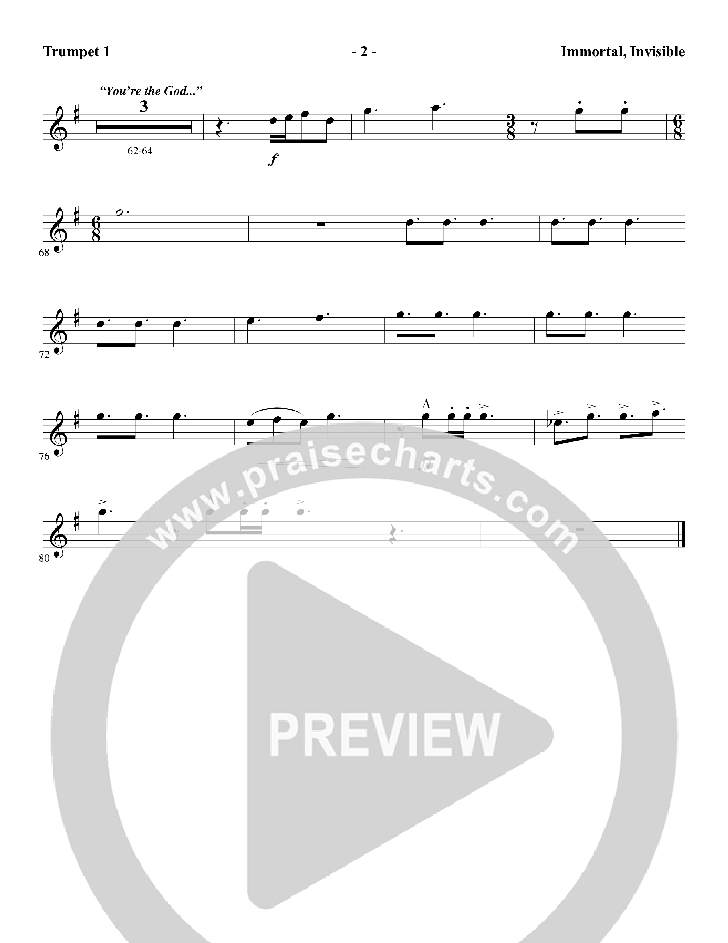 Immortal, Invisible (Choral Anthem SATB) Trumpet 1 (Word Music Choral / Arr. Marty Parks)