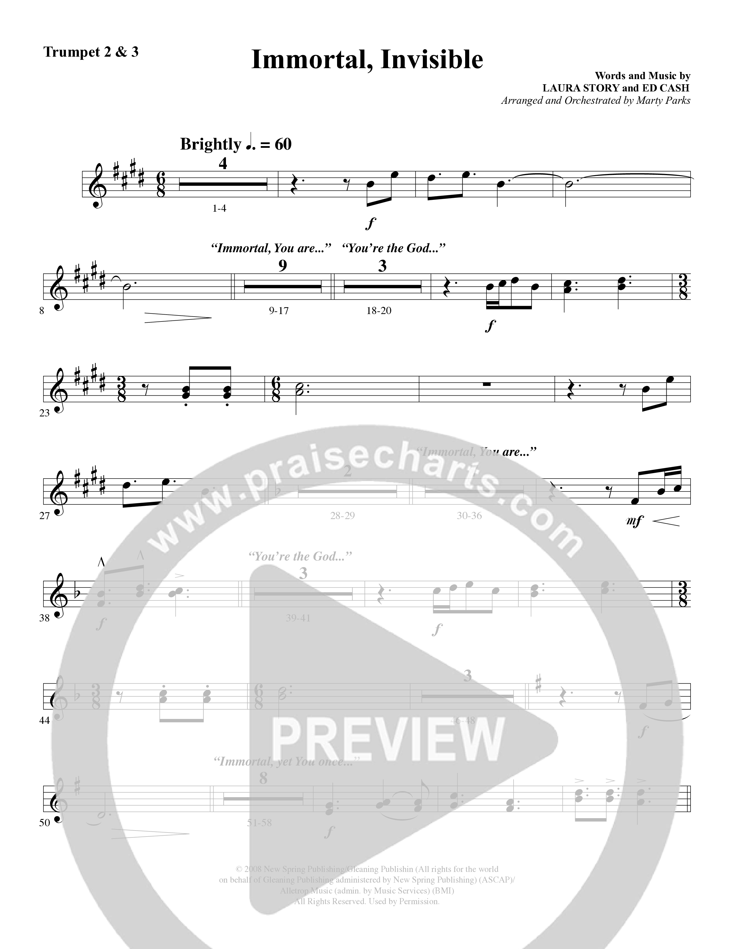 Immortal, Invisible (Choral Anthem SATB) Trumpet 2/3 (Word Music Choral / Arr. Marty Parks)