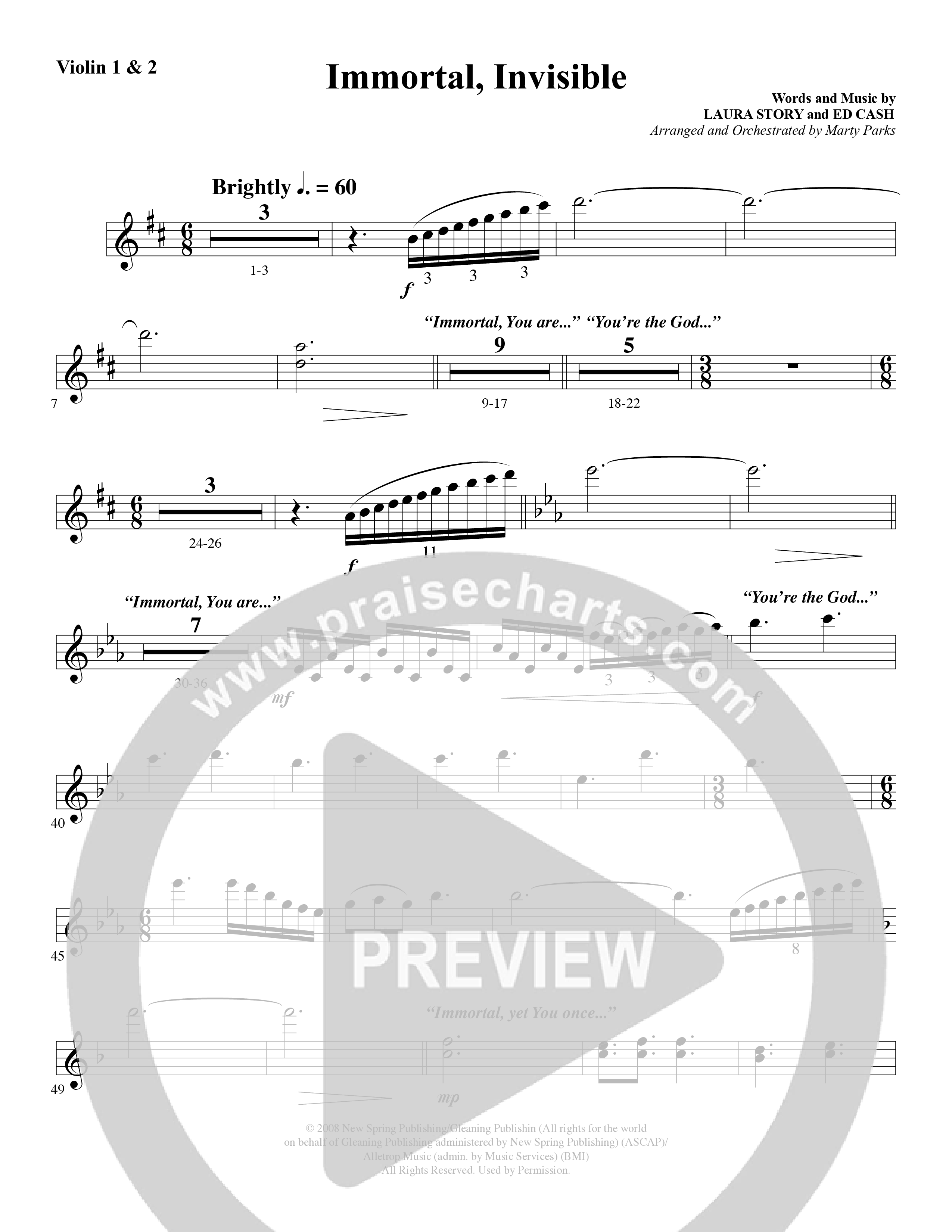 Immortal, Invisible (Choral Anthem SATB) Violin 1/2 (Word Music Choral / Arr. Marty Parks)