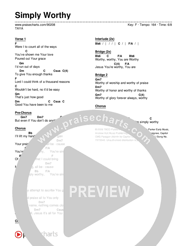 Simply Worthy Chords & Lyrics (TAYA)