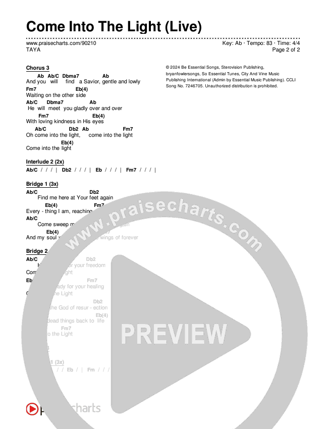 Come Into The Light (Live) Chords & Lyrics (TAYA)