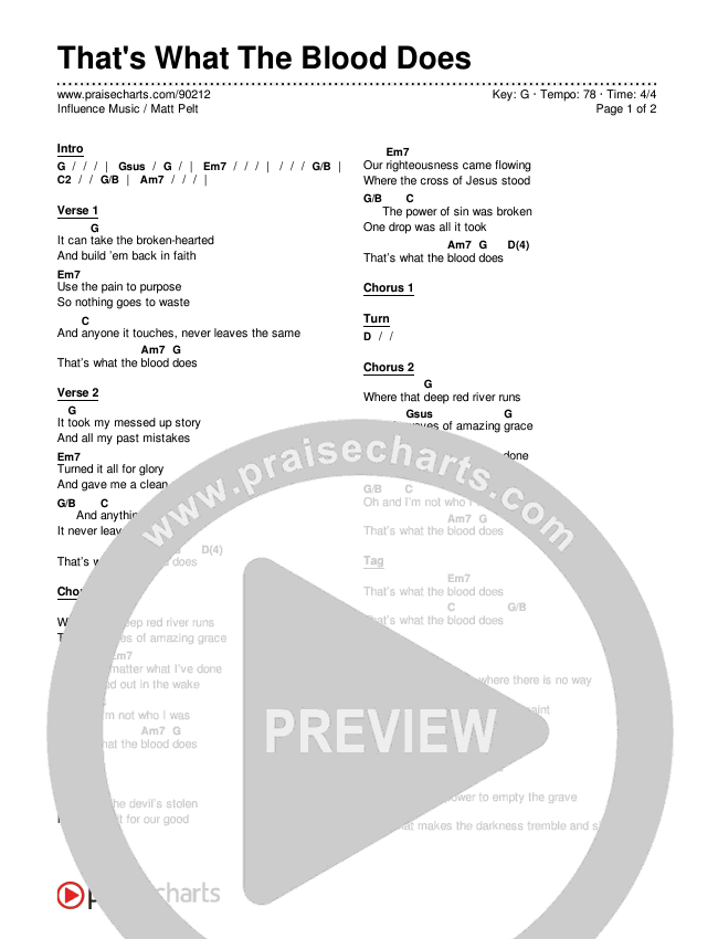 That's What The Blood Does Chords & Lyrics (Influence Music / Matt Pelt)