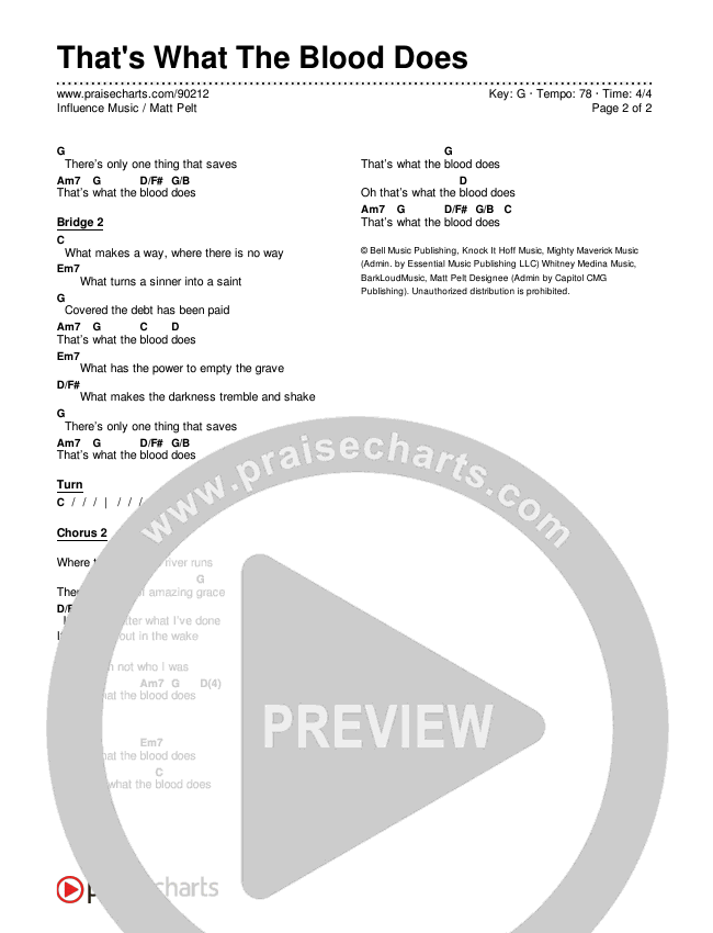 That's What The Blood Does Chords & Lyrics (Influence Music / Matt Pelt)