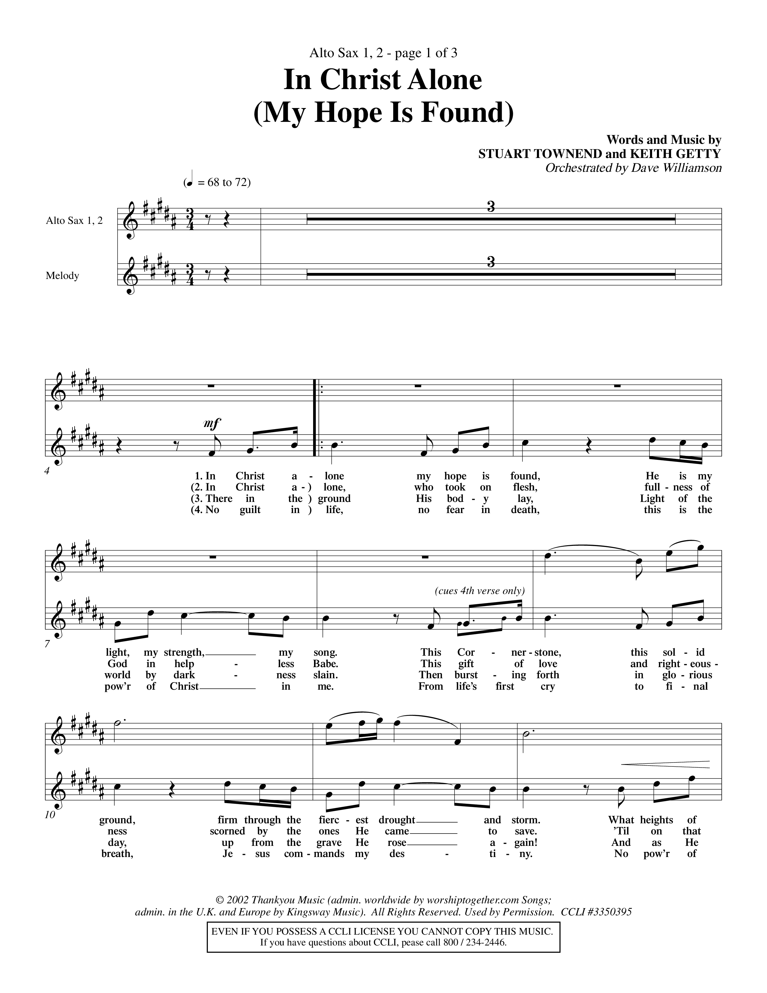 In Christ Alone (Choral Anthem SATB) Alto Sax 1/2 (Word Music Choral / Orch. Dave Williamson)