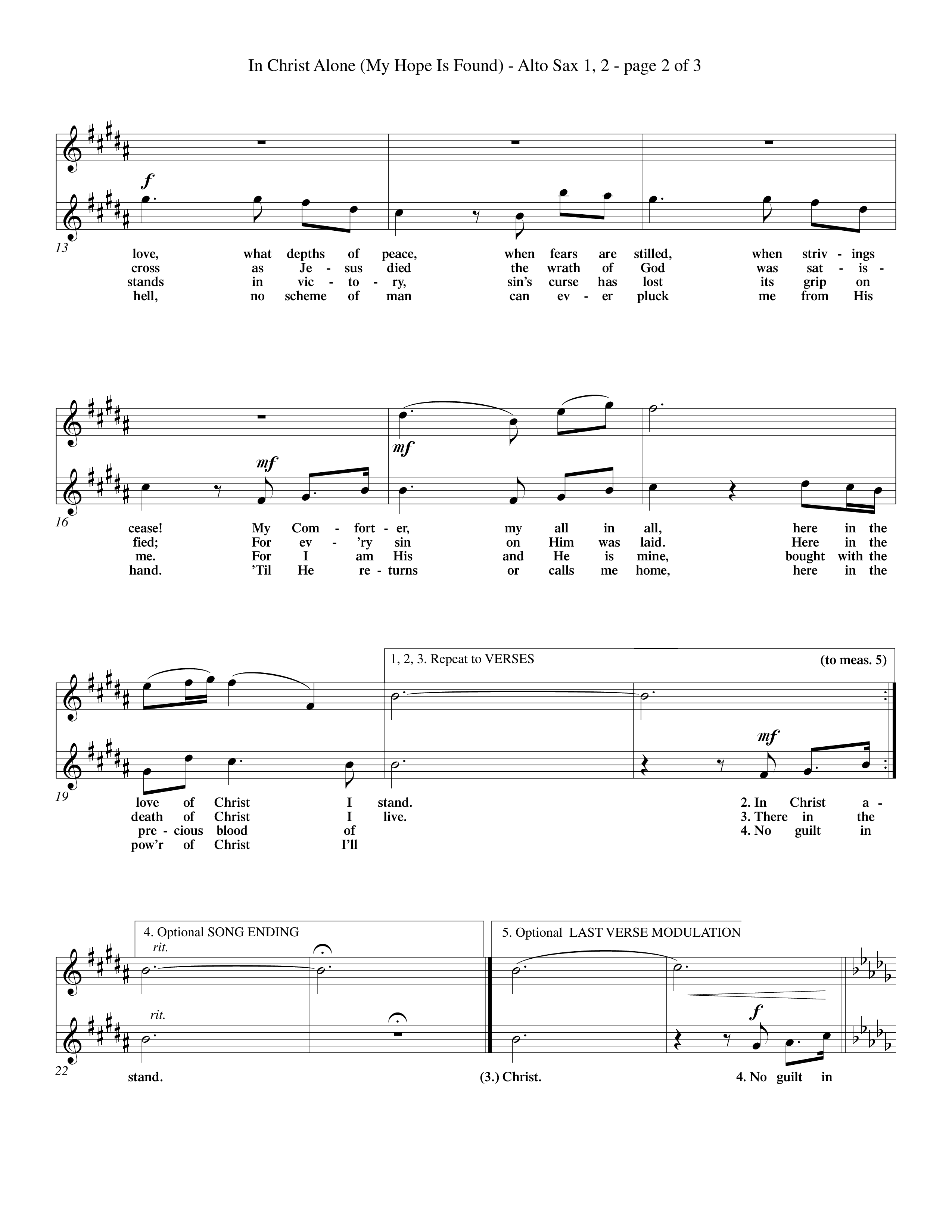 In Christ Alone (Choral Anthem SATB) Alto Sax 1/2 (Word Music Choral / Orch. Dave Williamson)