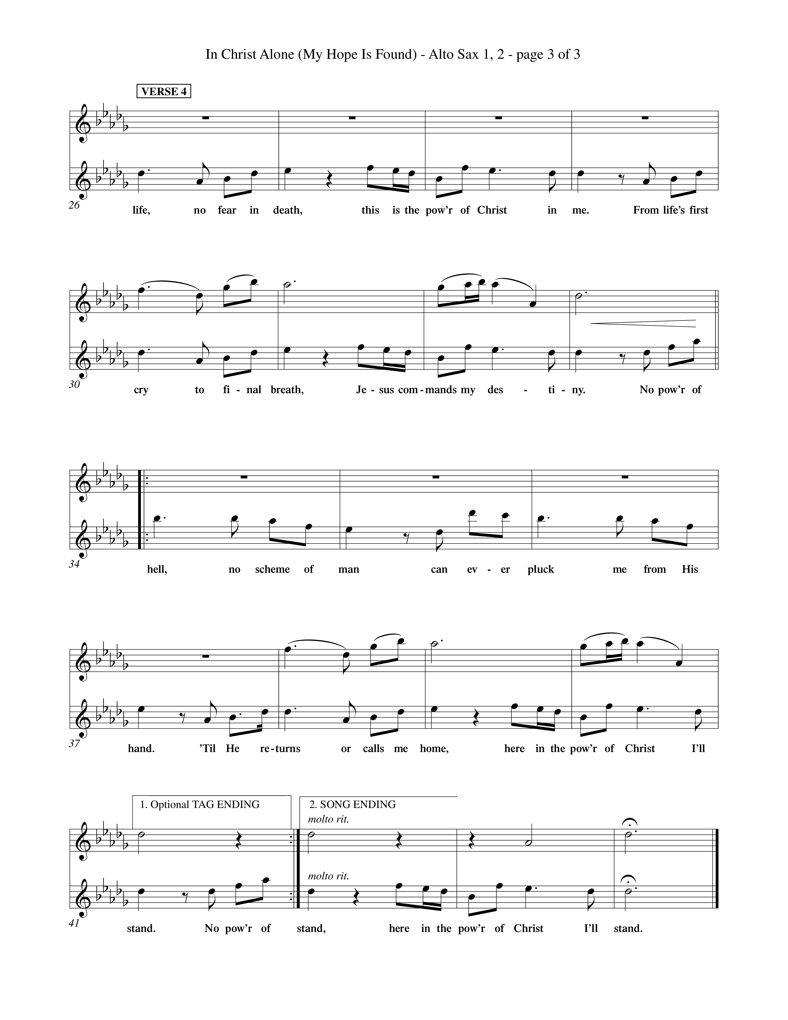 In Christ Alone (Choral Anthem SATB) Alto Sax 1/2 (Word Music Choral / Orch. Dave Williamson)