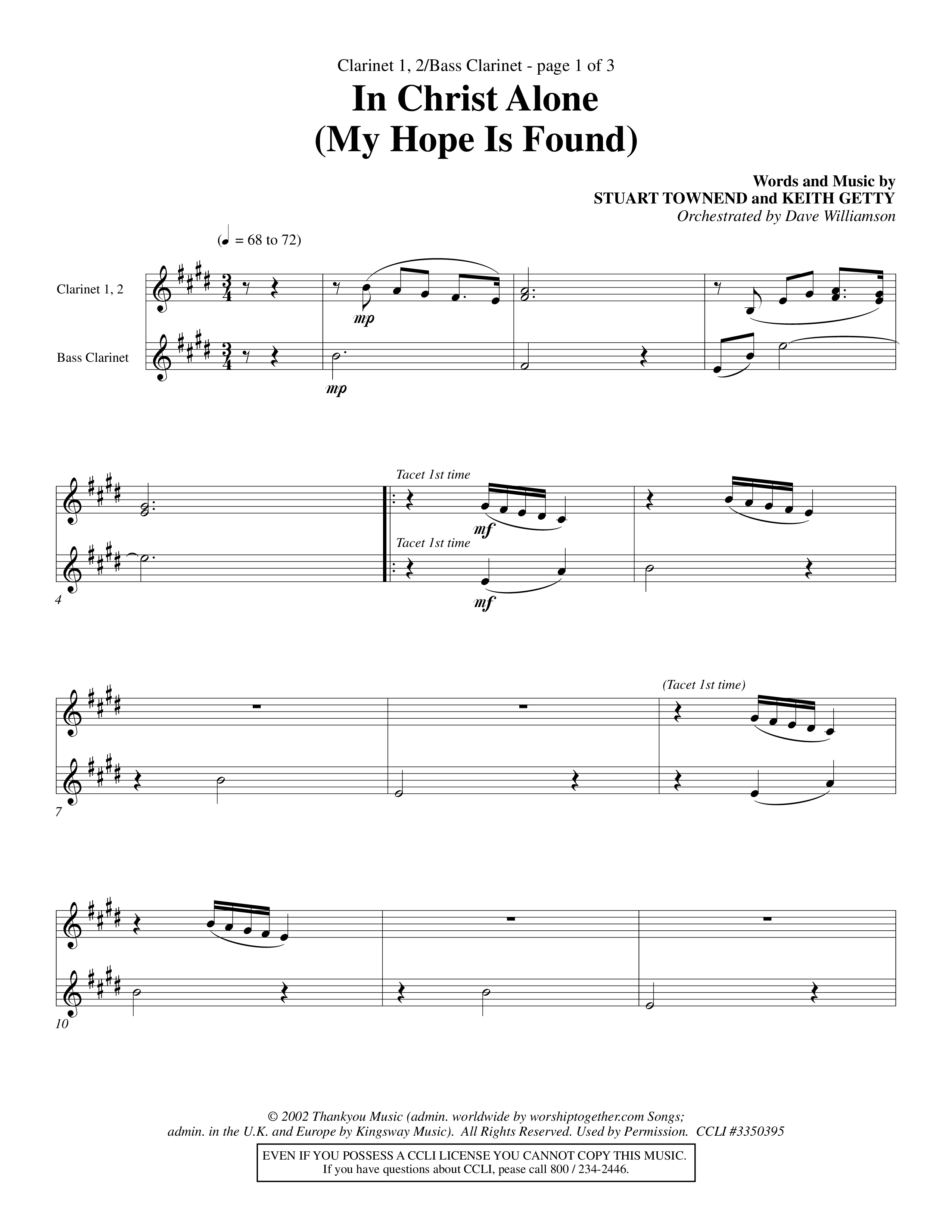 In Christ Alone (Choral Anthem SATB) Clarinet 1/2, Bass Clarinet (Word Music Choral / Orch. Dave Williamson)