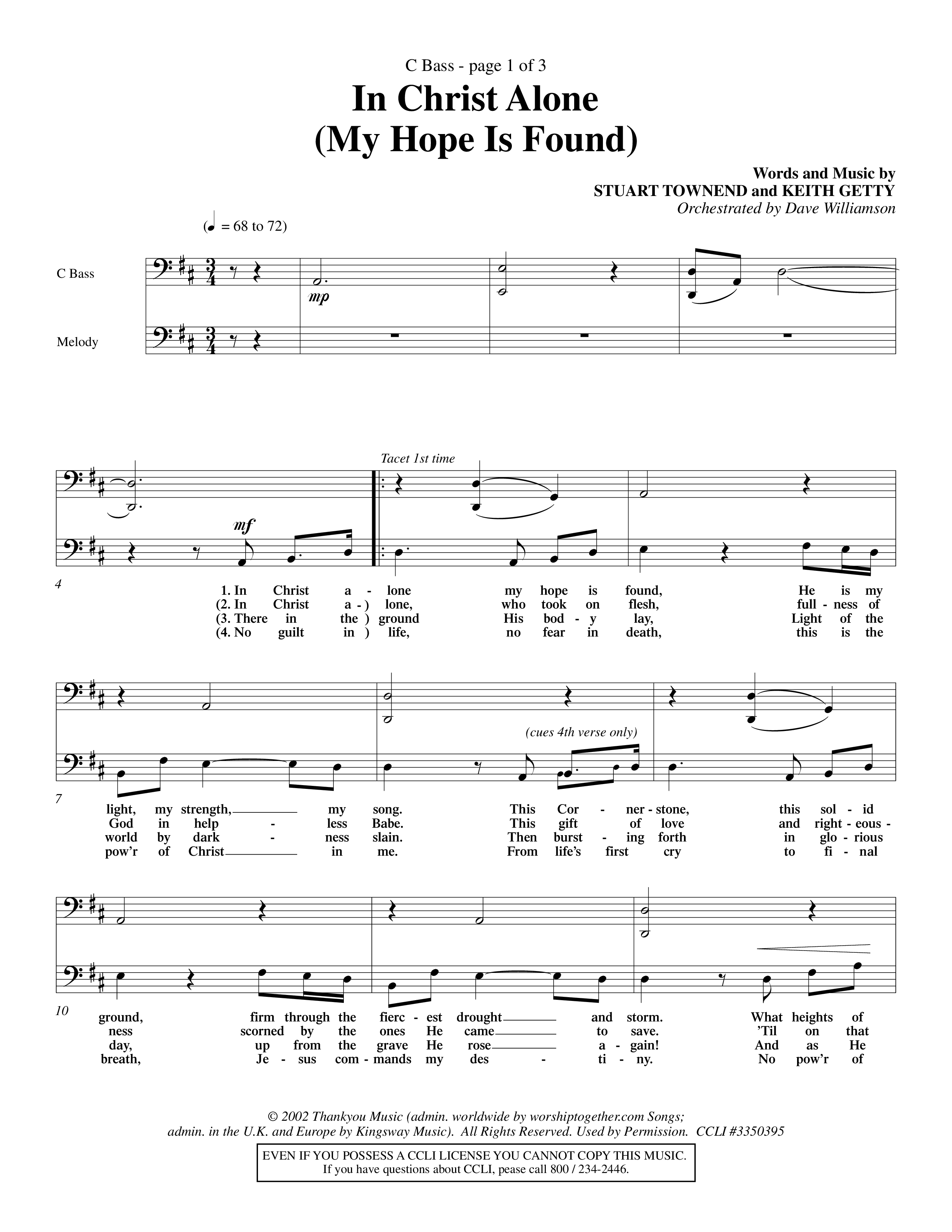 In Christ Alone (Choral Anthem SATB) Contrabass (Word Music Choral / Orch. Dave Williamson)
