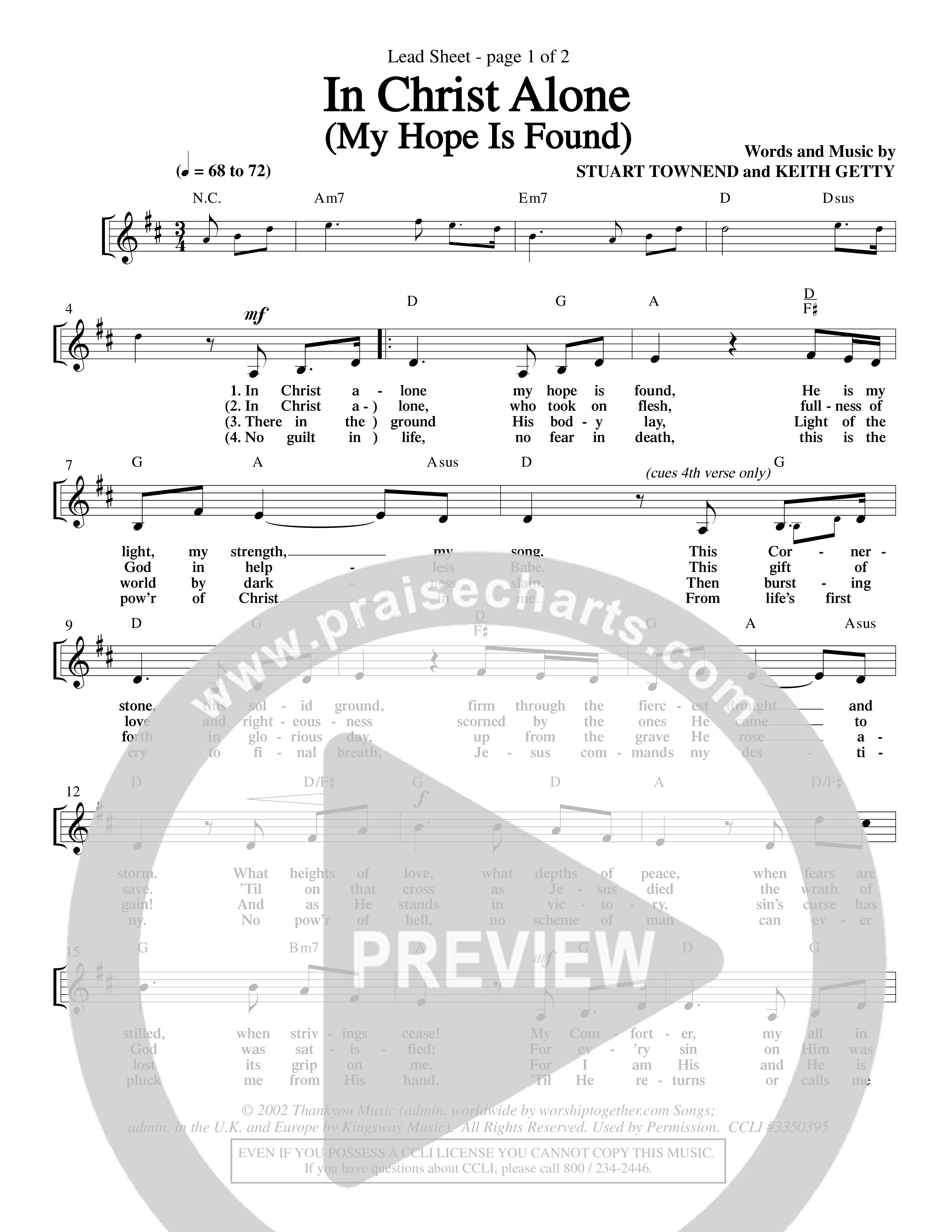 In Christ Alone (Choral Anthem SATB) Lead Sheet (Word Music Choral / Orch. Dave Williamson)