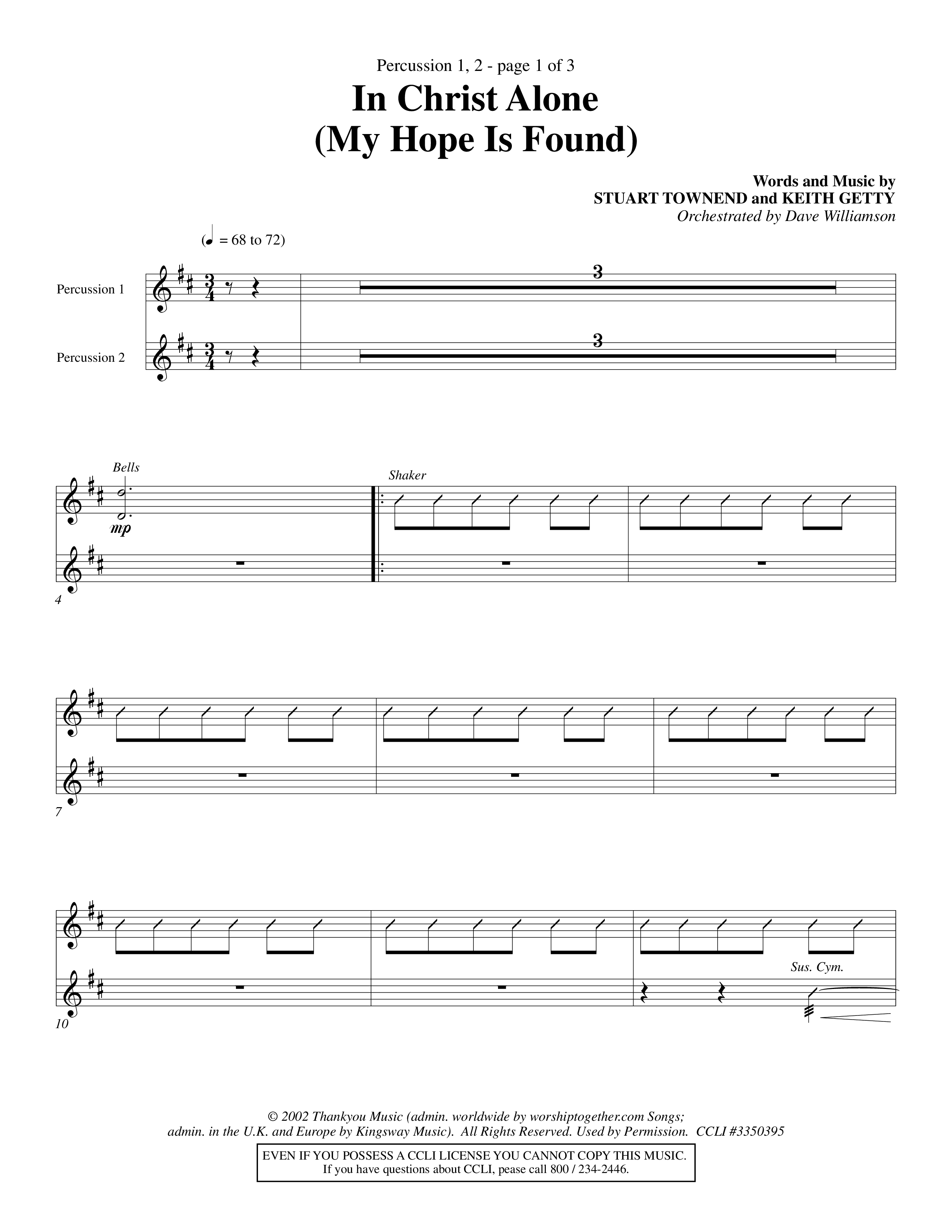 In Christ Alone (Choral Anthem SATB) Percussion 1/2 (Word Music Choral / Orch. Dave Williamson)