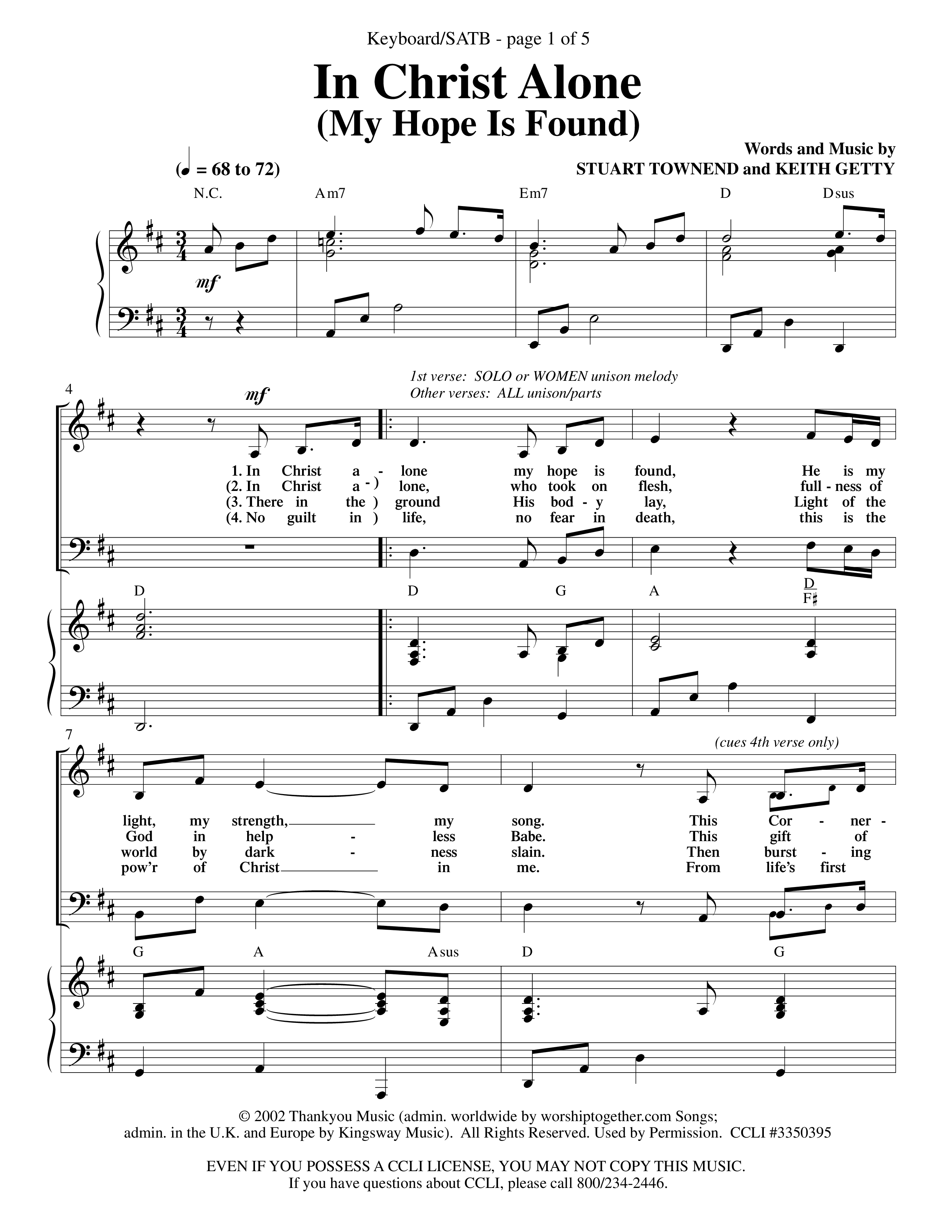 In Christ Alone (Choral Anthem SATB) Keyboard/Vocal (SATB) (Word Music Choral / Orch. Dave Williamson)