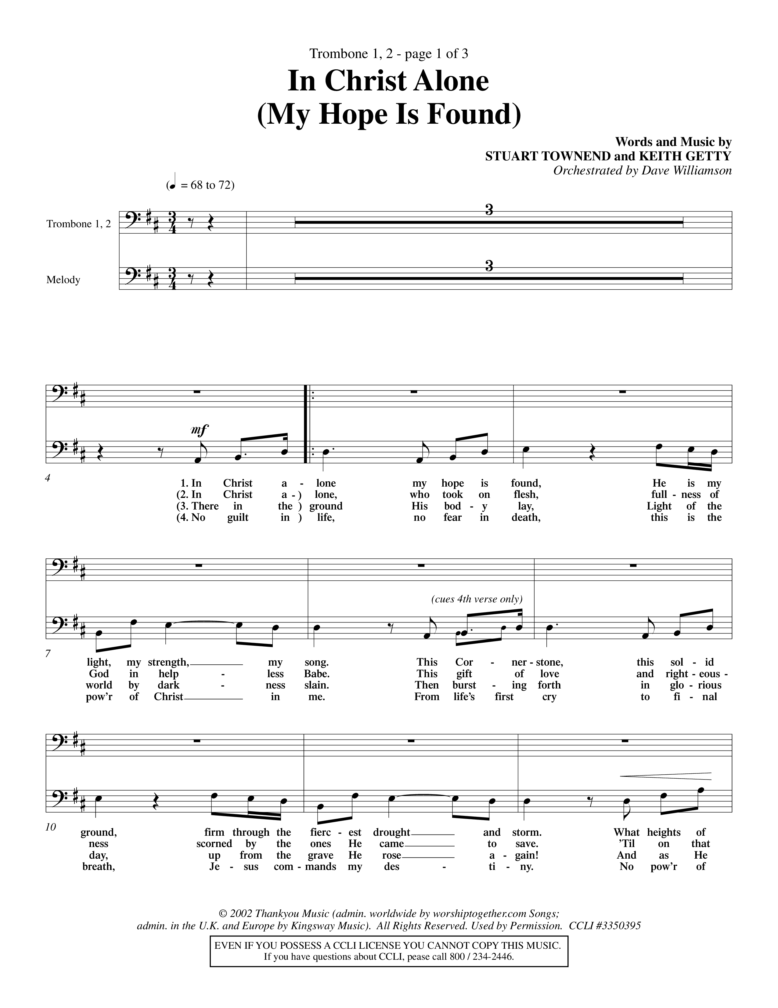 In Christ Alone (Choral Anthem SATB) Trombone 1/2 (Word Music Choral / Orch. Dave Williamson)