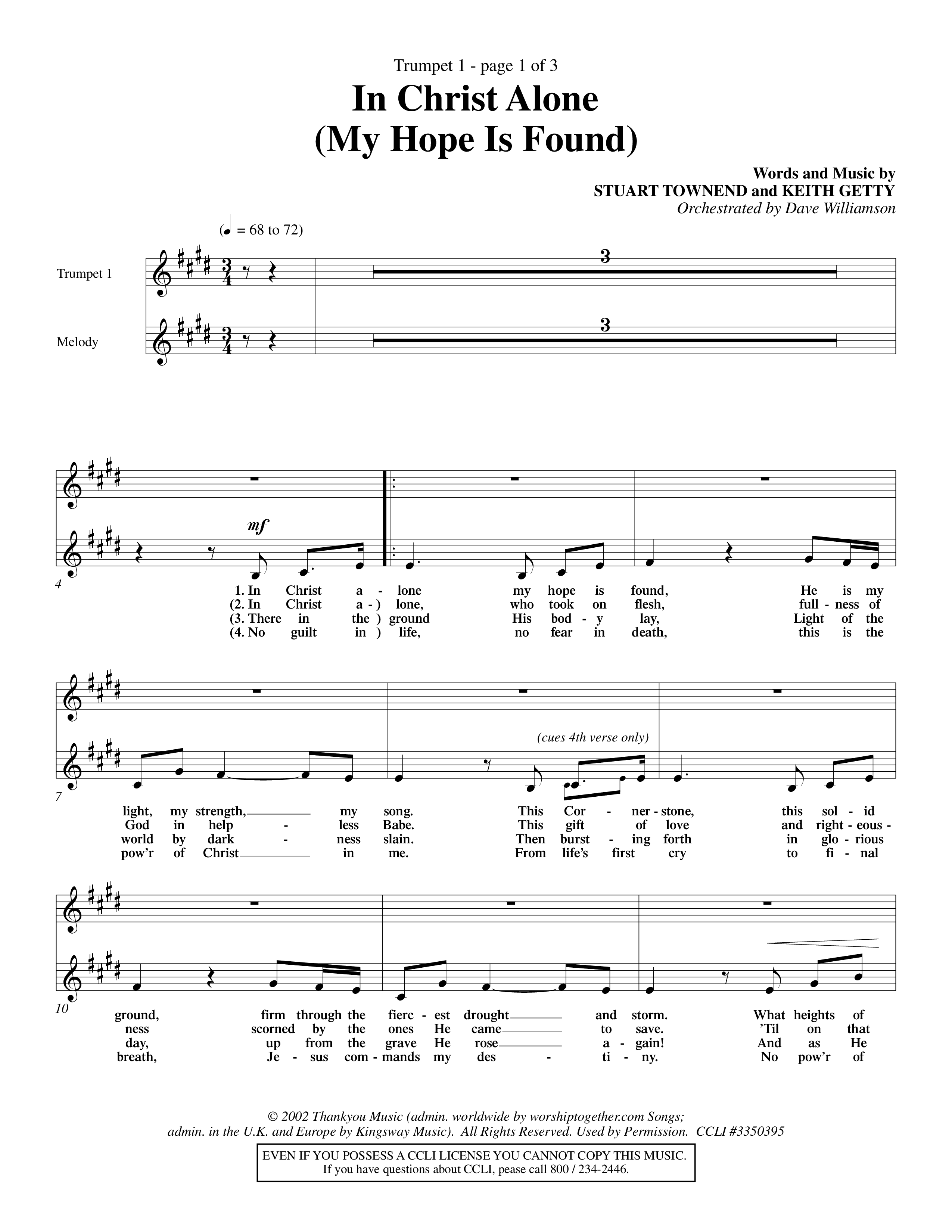 In Christ Alone (Choral Anthem SATB) Trumpet 1 (Word Music Choral / Orch. Dave Williamson)