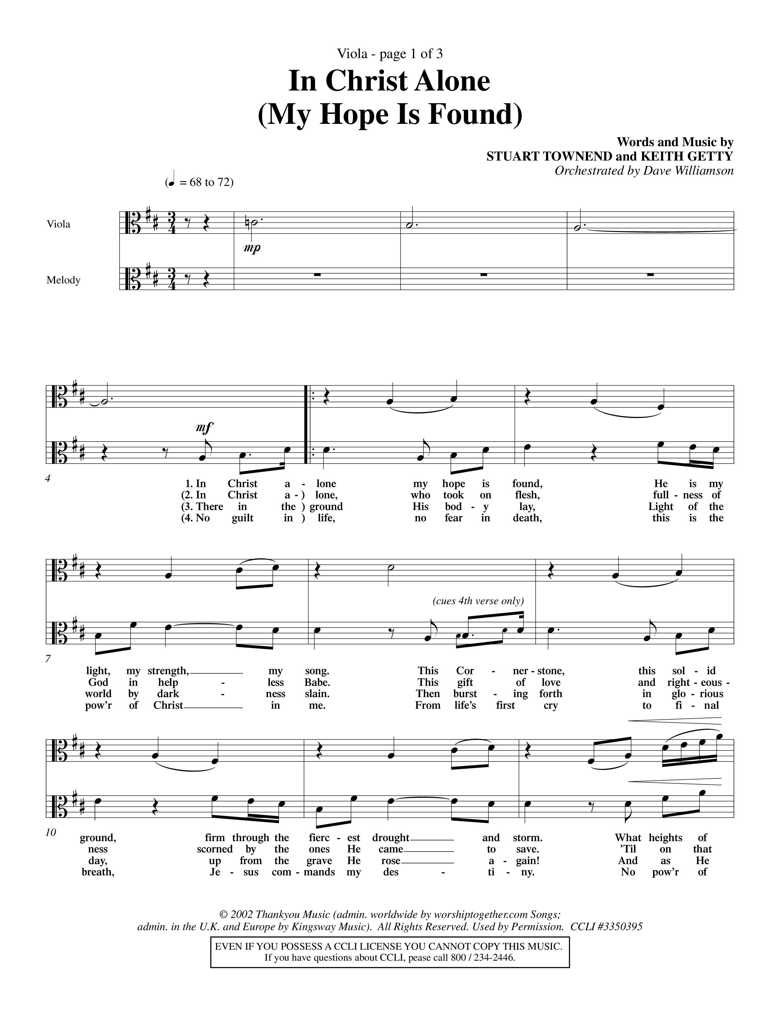 In Christ Alone (Choral Anthem SATB) Viola (Word Music Choral / Orch. Dave Williamson)