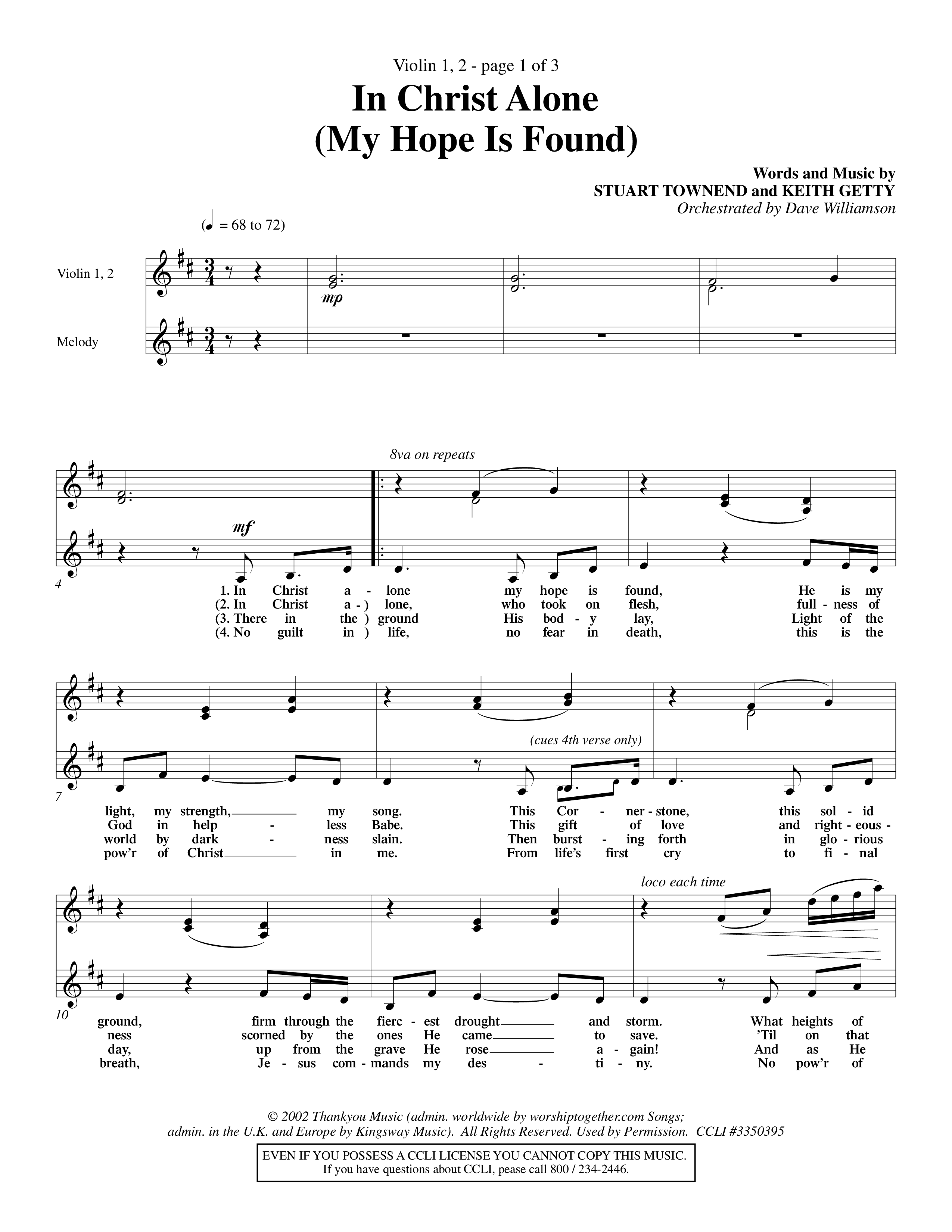 In Christ Alone (Choral Anthem SATB) Violin 1/2 (Word Music Choral / Orch. Dave Williamson)