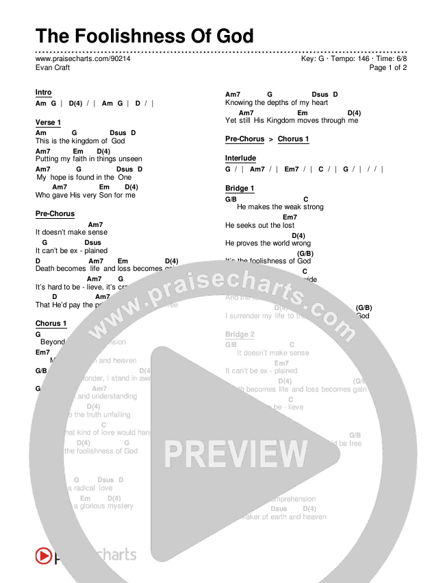 The Foolishness Of God Chords & Lyrics (Evan Craft)
