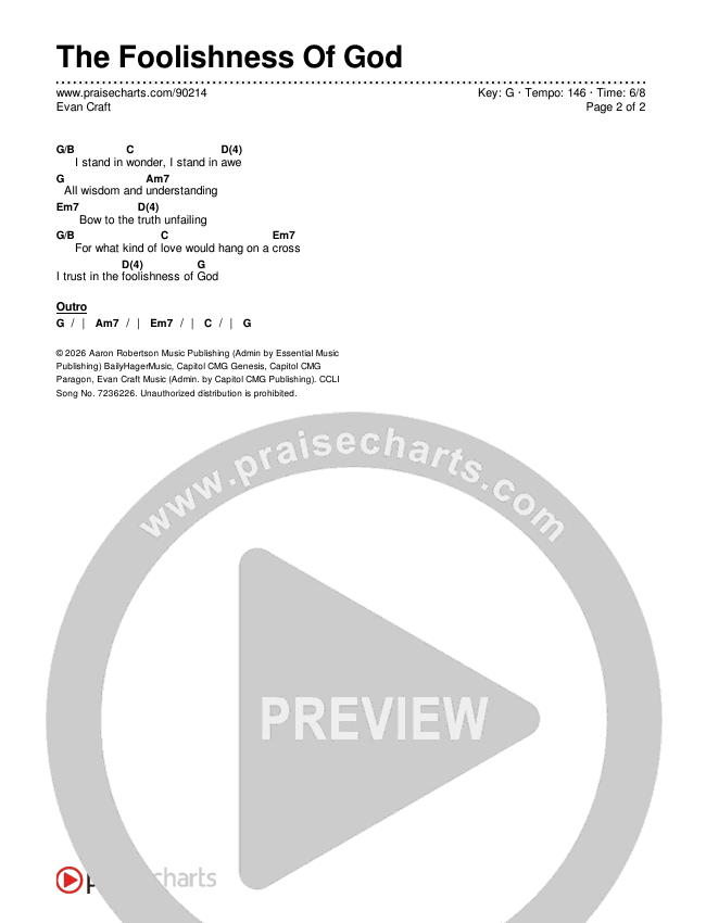 The Foolishness Of God Chords & Lyrics (Evan Craft)