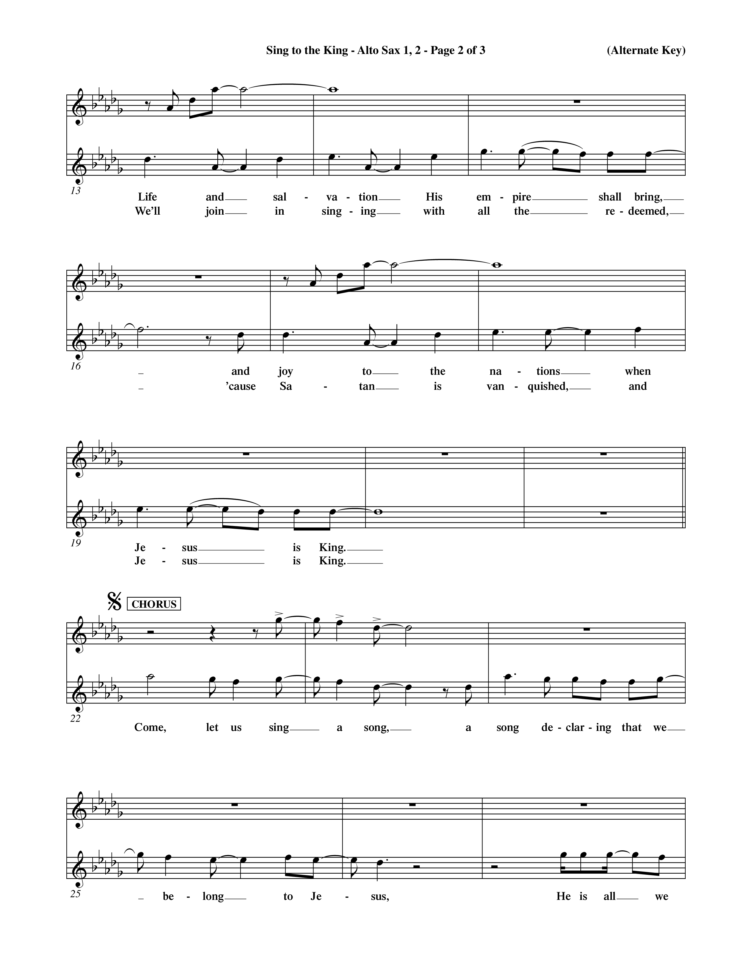 Sing To The King (Choral Anthem SATB) Alto Sax 1/2 (Word Music Choral / Orch. Dave Williamson)