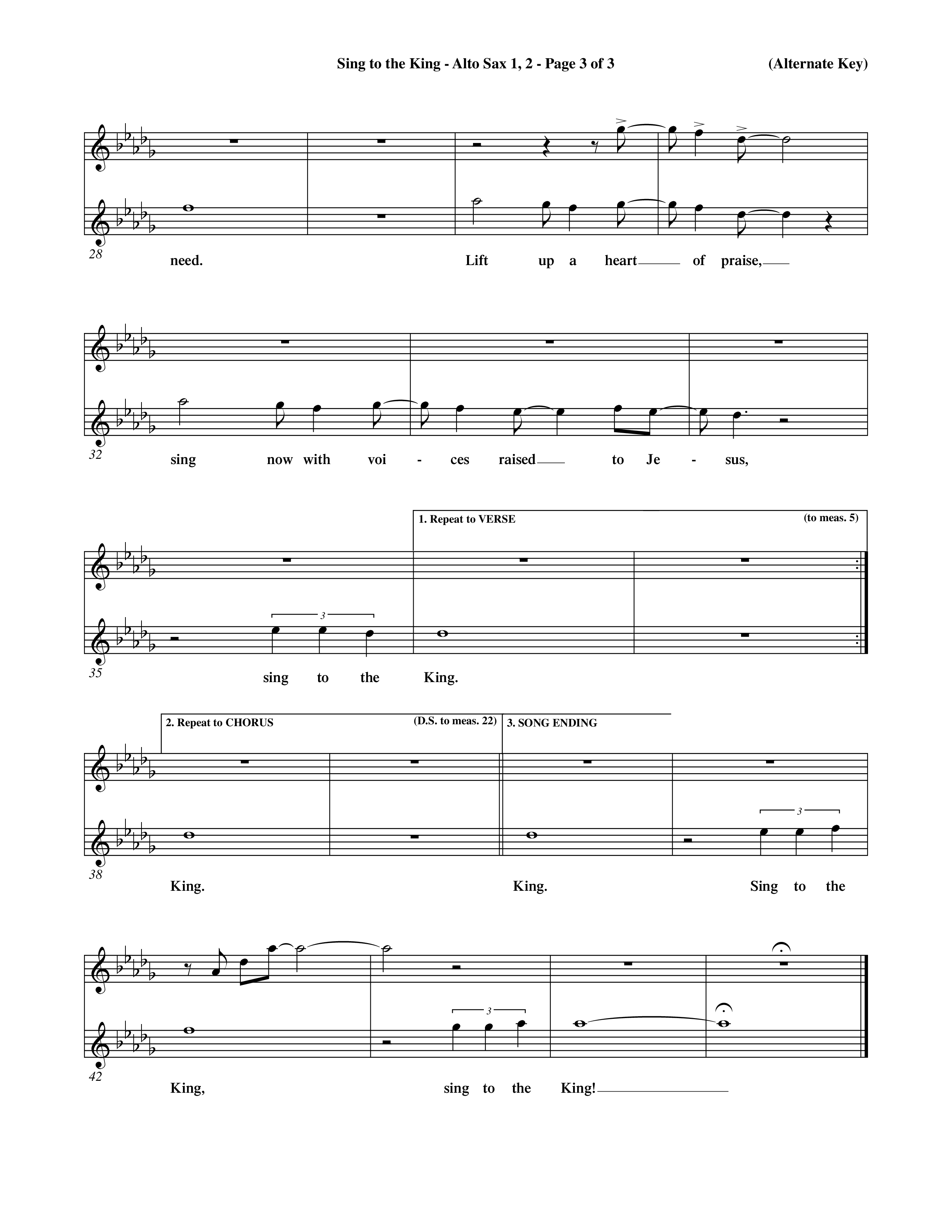 Sing To The King (Choral Anthem SATB) Alto Sax 1/2 (Word Music Choral / Orch. Dave Williamson)