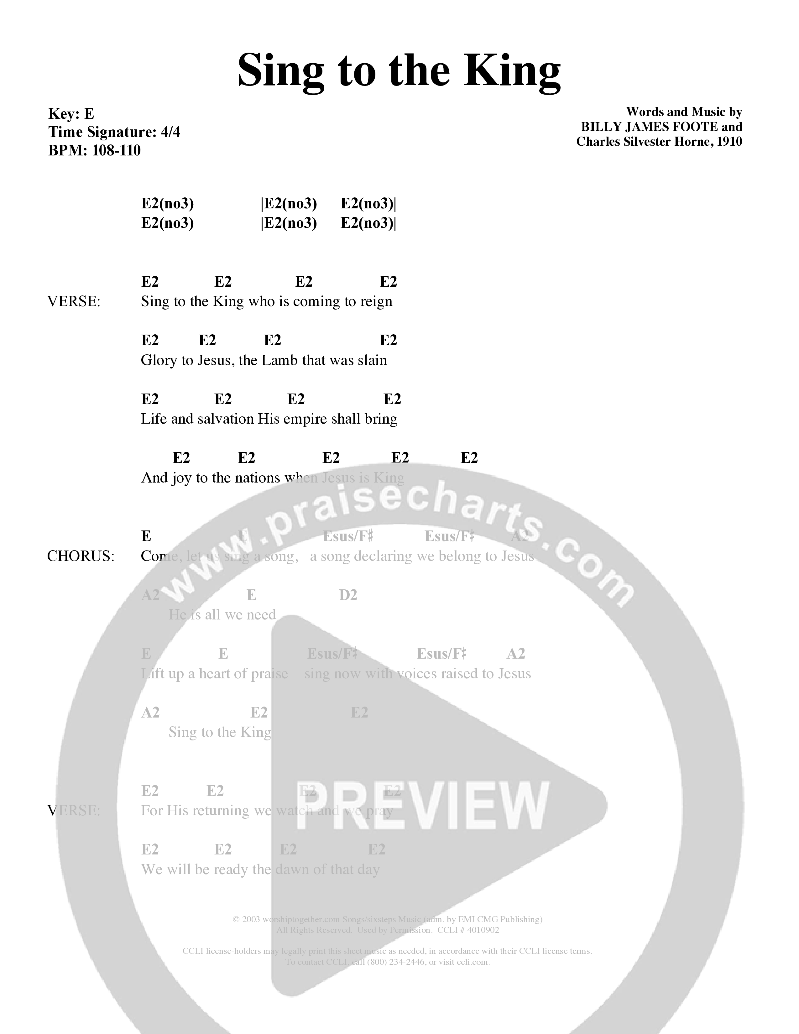 Sing To The King (Choral Anthem SATB) Chords & Lyrics (Word Music Choral / Orch. Dave Williamson)