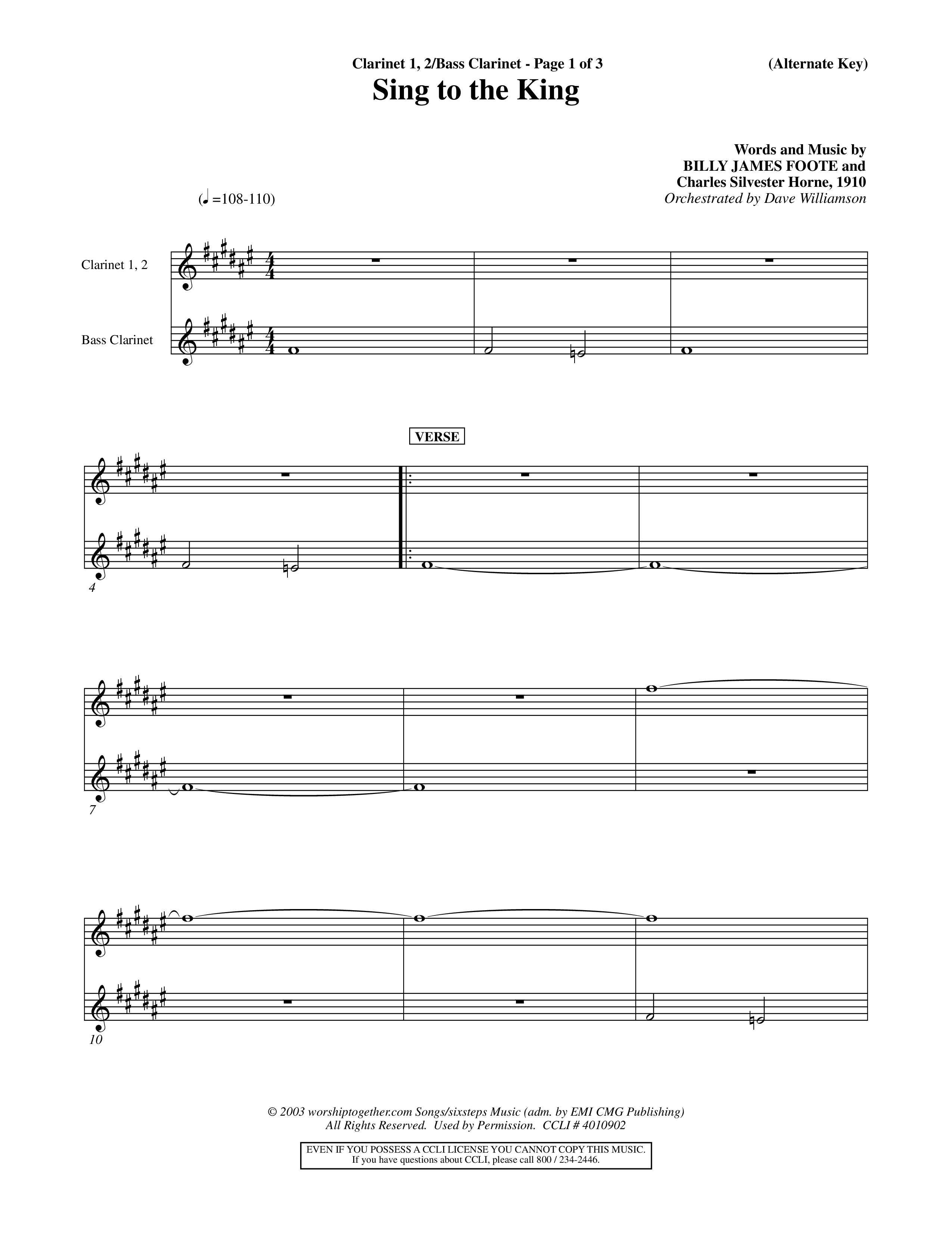 Sing To The King (Choral Anthem SATB) Clarinet 1/2, Bass Clarinet (Word Music Choral / Orch. Dave Williamson)